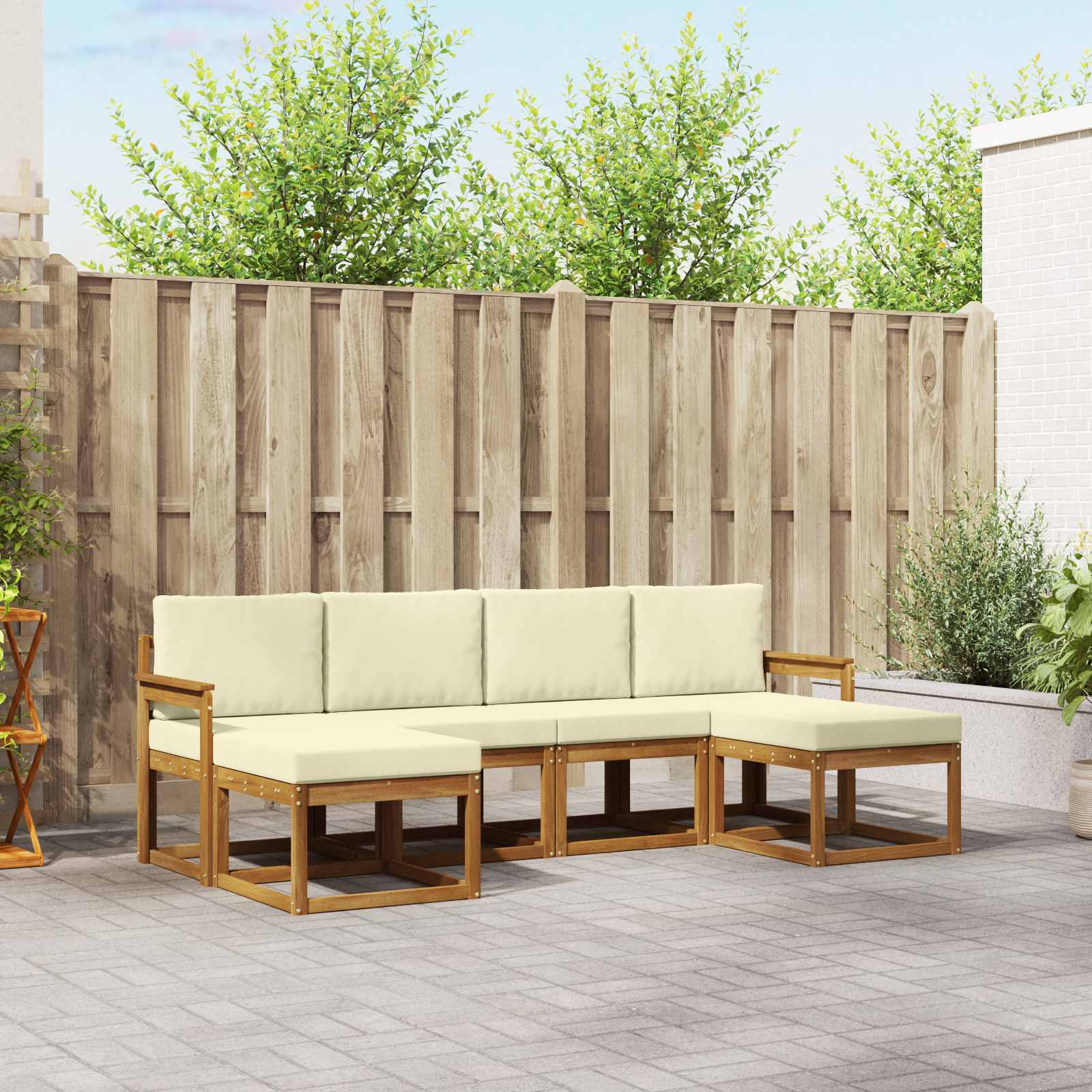 Σειρά Καναπέ Εξωτερικού με μαξιλάρι 6 pcs Φυσικό και Κρέμα - Pakobazaar