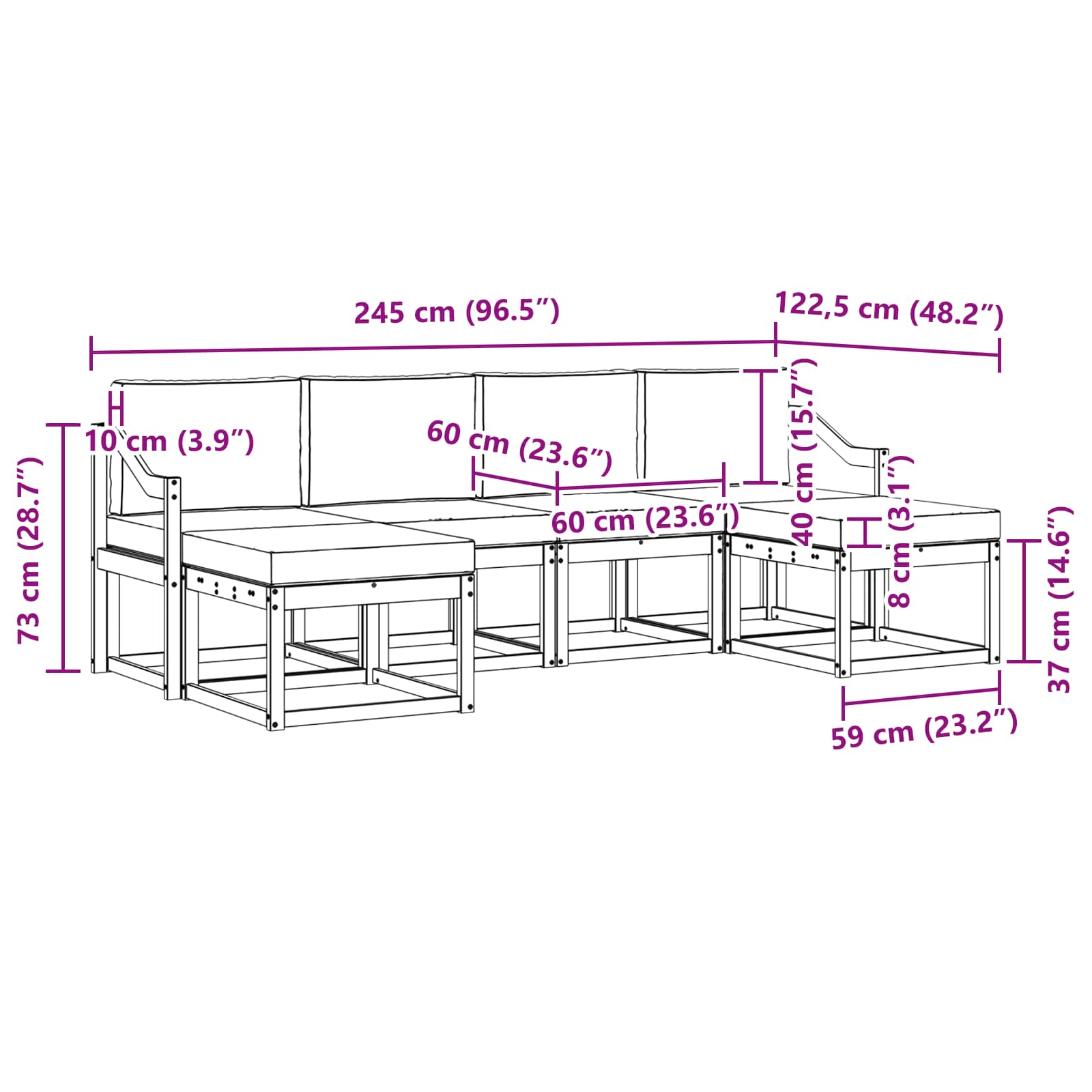 Σειρά Καναπέ Εξωτερικού με μαξιλάρι 6 pcs Φυσικό και Ανθρακί - Pakobazaar