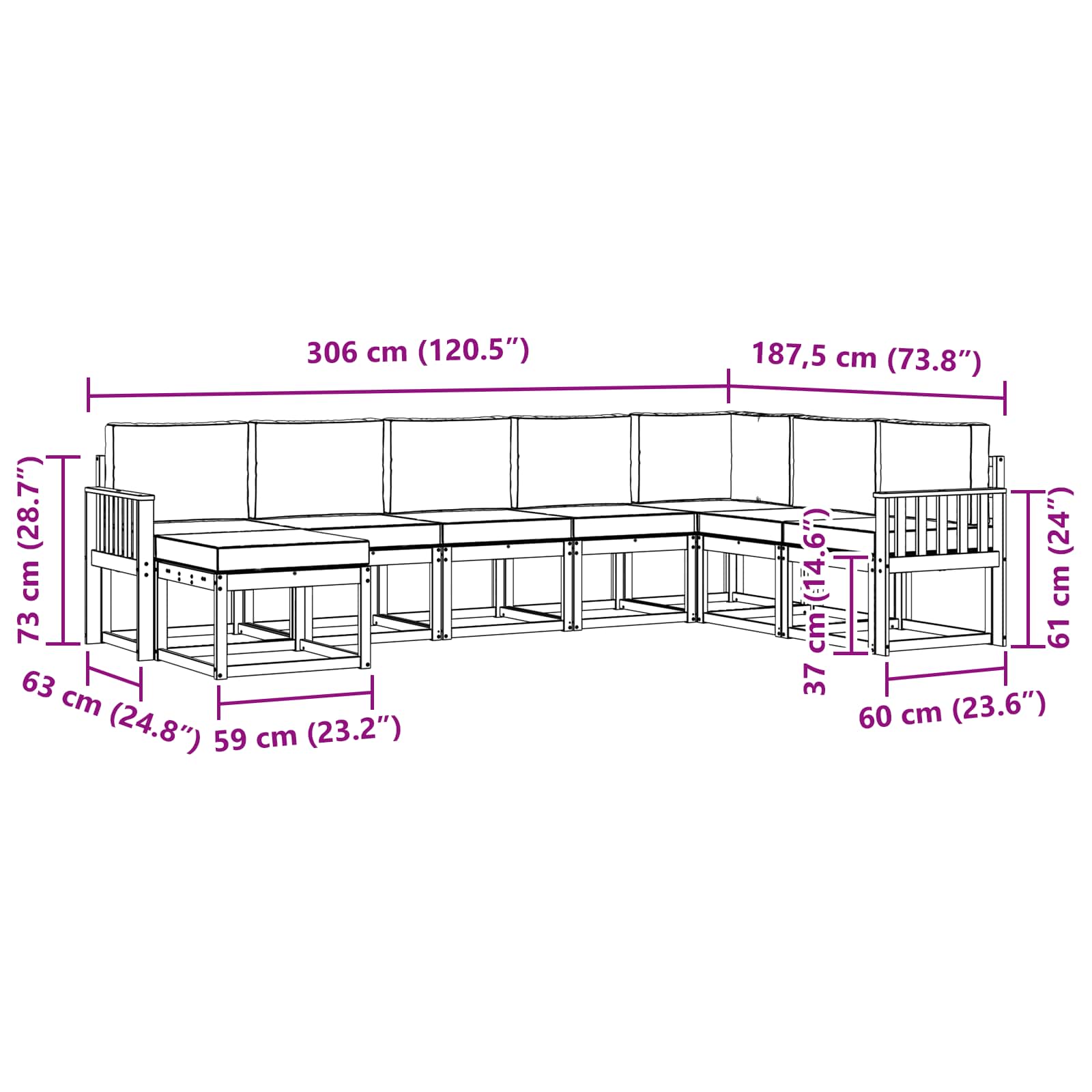 Σειρά Καναπέ Εξωτερικού με μαξιλάρι 8 pcs Φυσικό και Ανθρακί - Pakobazaar