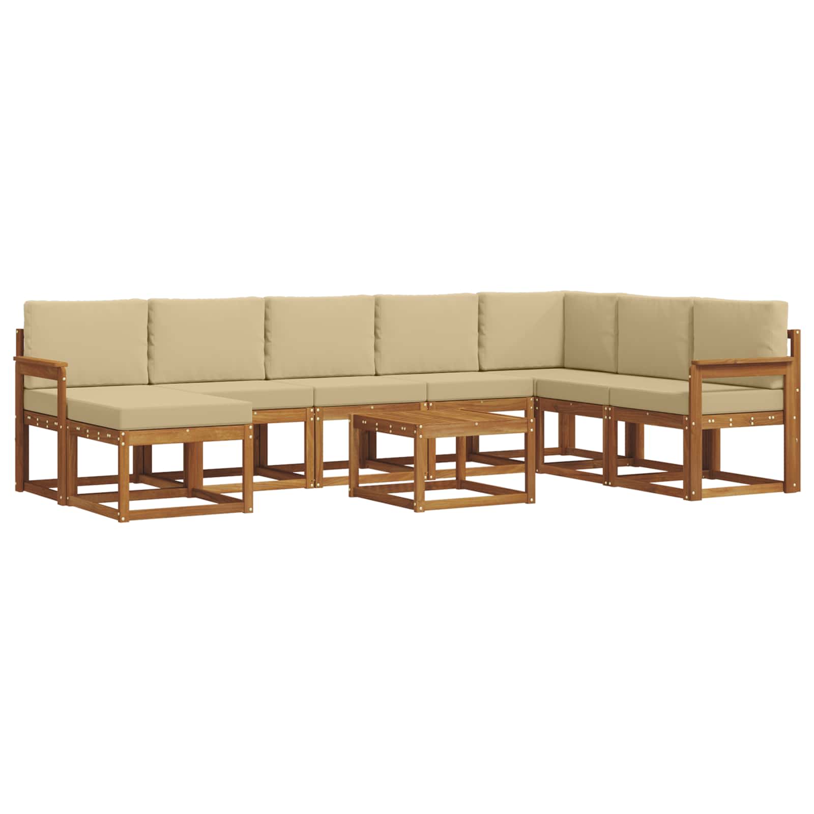 Σειρά Καναπέ Εξωτερικού με μαξιλάρι 9 pcs Φυσικό και Μπεζ - Pakobazaar