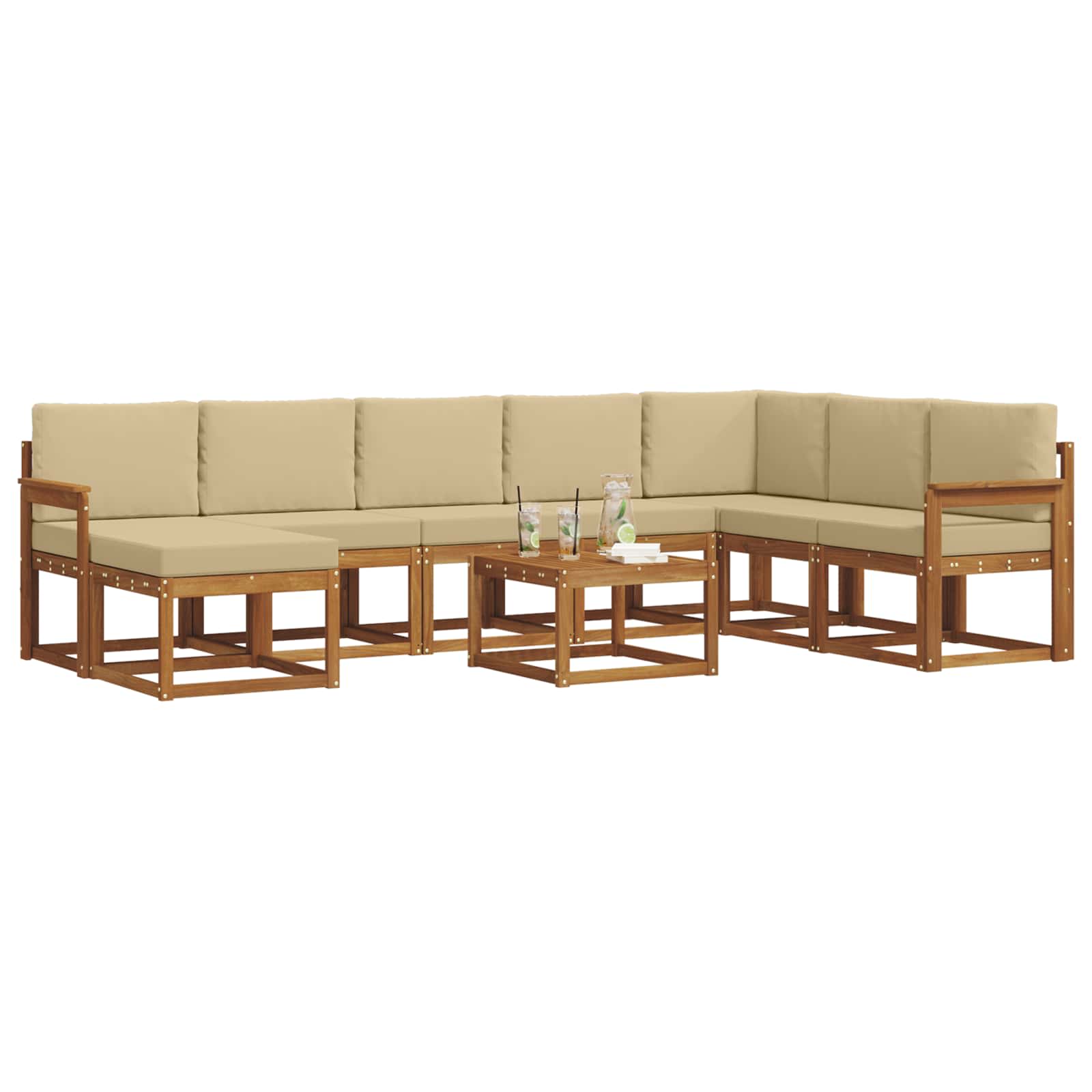 Σειρά Καναπέ Εξωτερικού με μαξιλάρι 9 pcs Φυσικό και Μπεζ - Pakobazaar