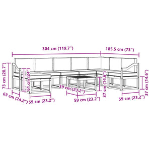 Σειρά Καναπέ Εξωτερικού με μαξιλάρι 9 pcs Φυσικό και Ανθρακί - Pakobazaar