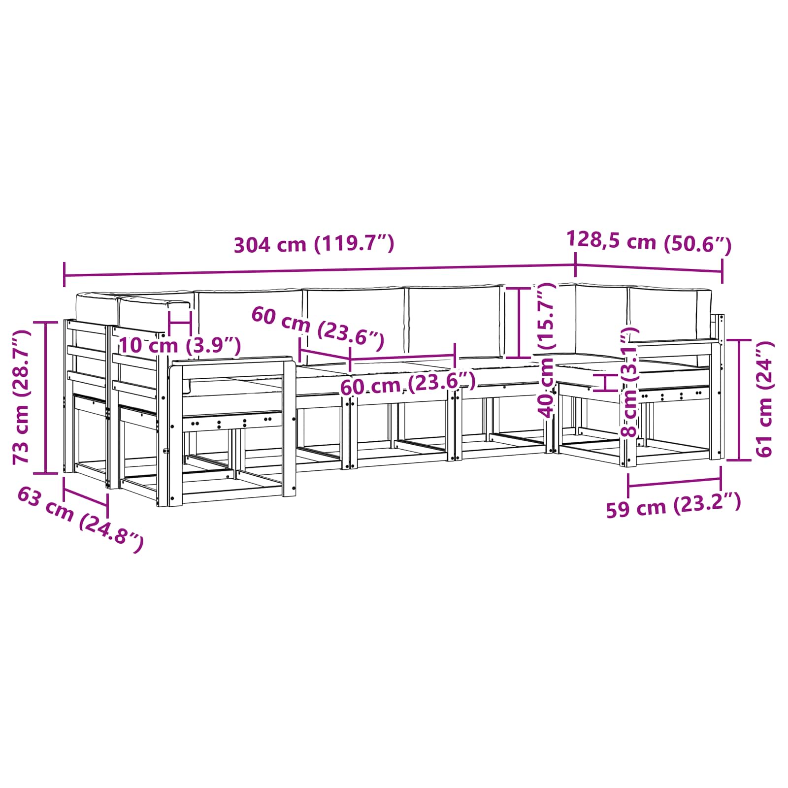 Σειρά Καναπέ Εξωτερικού με μαξιλάρι 7 pcs Φυσικό και Ανθρακί - Pakobazaar