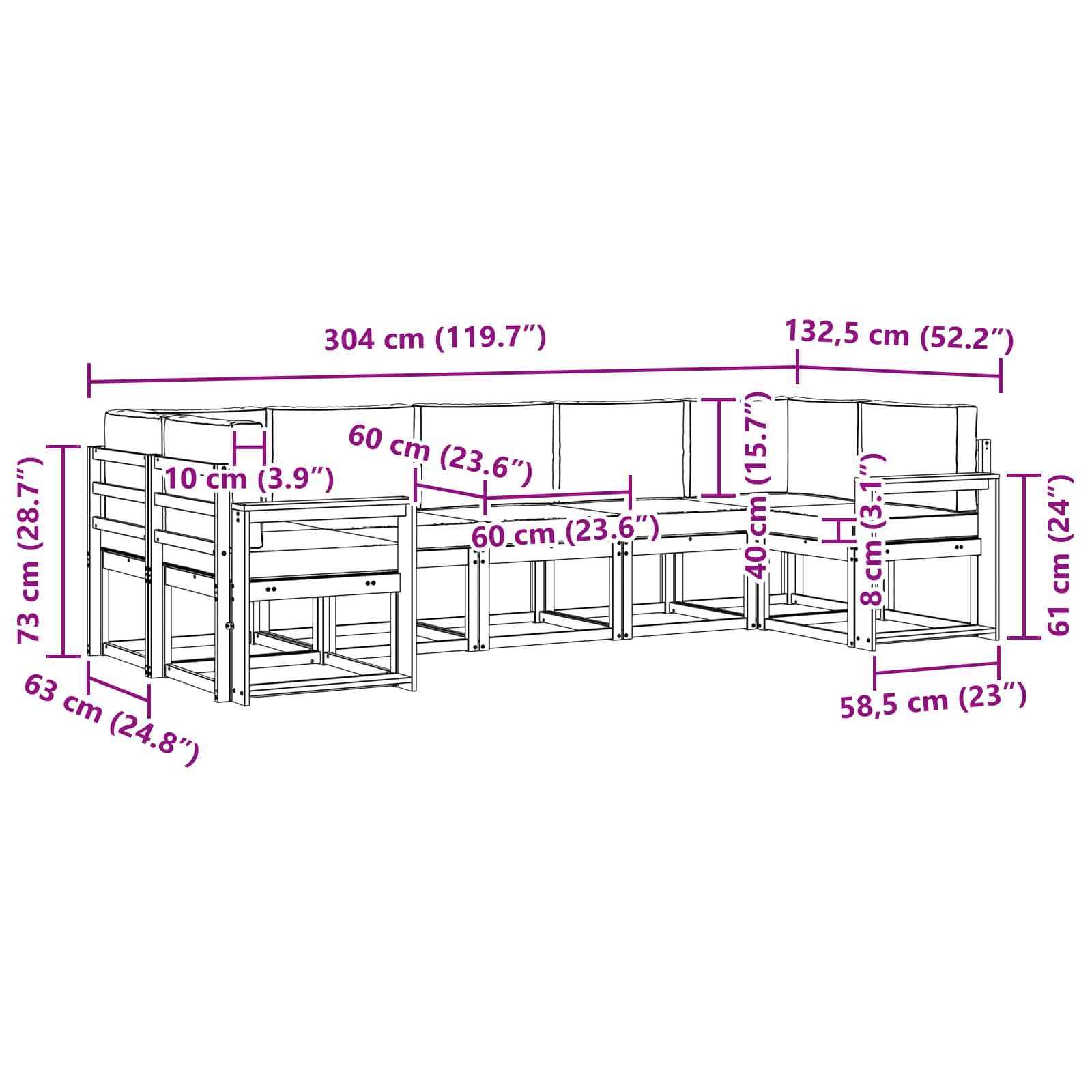 Σειρά Καναπέ Εξωτερικού με μαξιλάρι 7 pcs Φυσικό και Κρέμα - Pakobazaar
