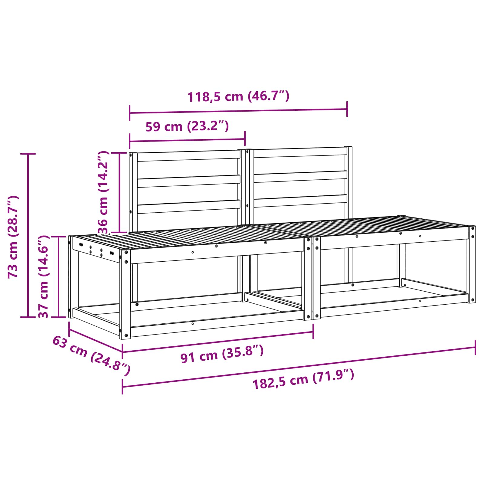 Σειρά Καναπέ Εξωτερικού 2 pcs Φυσικό 182,5 x 63 x 73 εκ. - Pakobazaar
