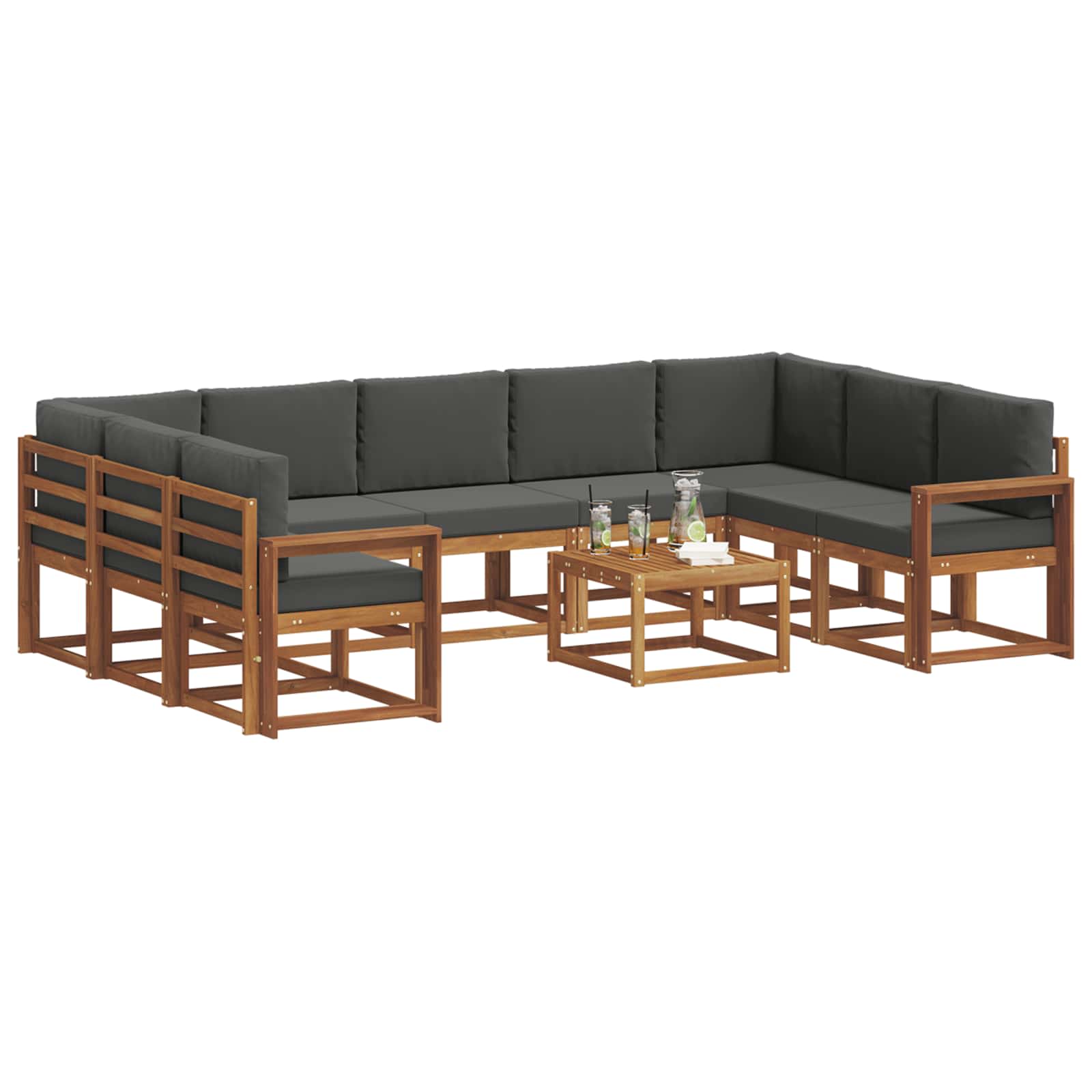 Σειρά Καναπέ Εξωτερικού με μαξιλάρι 10 pcs Φυσικό και Ανθρακί - Pakobazaar