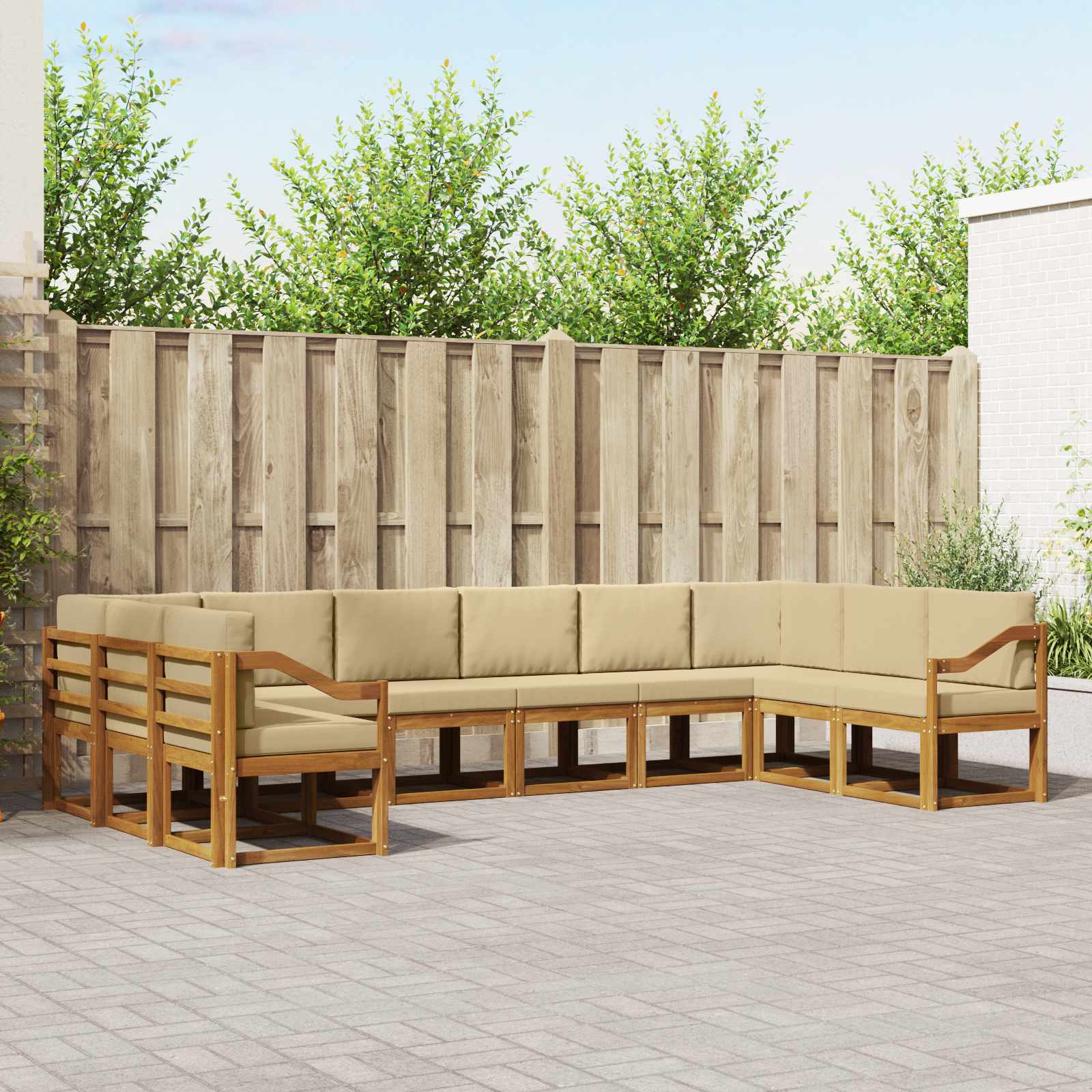 Σειρά Καναπέ Εξωτερικού με μαξιλάρι 10 pcs Φυσικό και Μπεζ - Pakobazaar