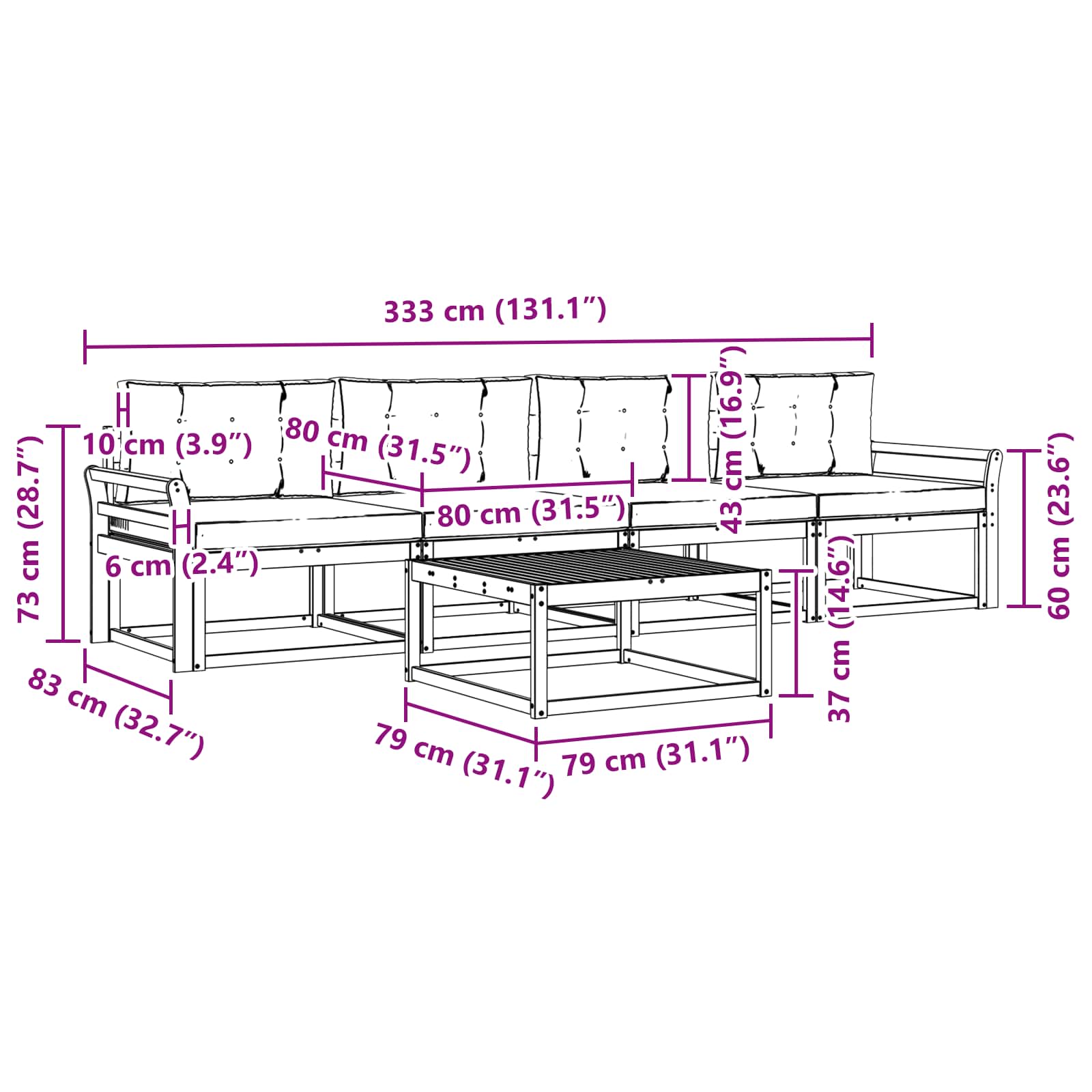 Σειρά Καναπέ Εξωτερικού με μαξιλάρι 5 pcs Φυσικό και Μπεζ - Pakobazaar