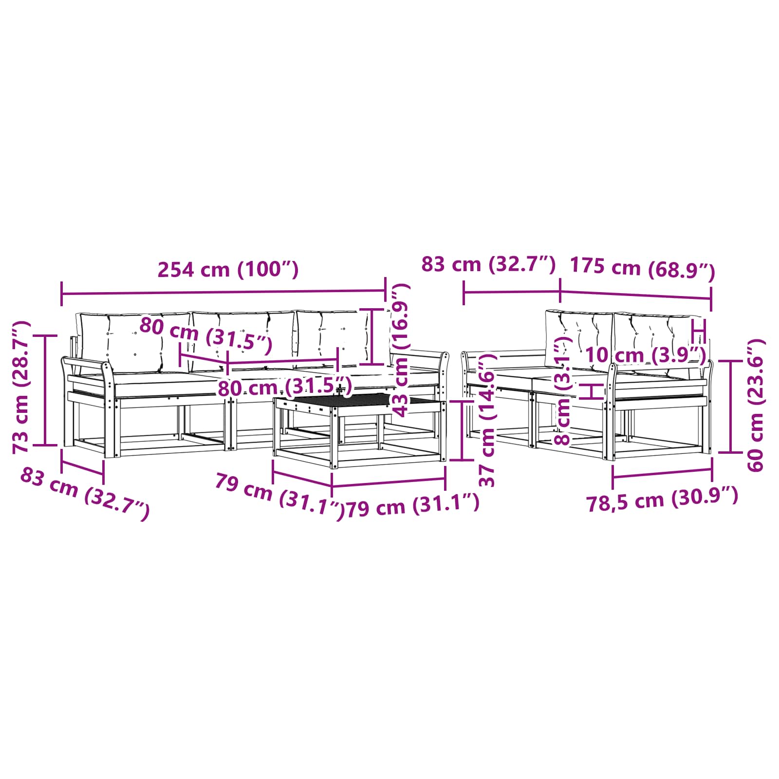 Σειρά Καναπέ Εξωτερικού με μαξιλάρι 6 pcs Φυσικό και Κρέμα - Pakobazaar