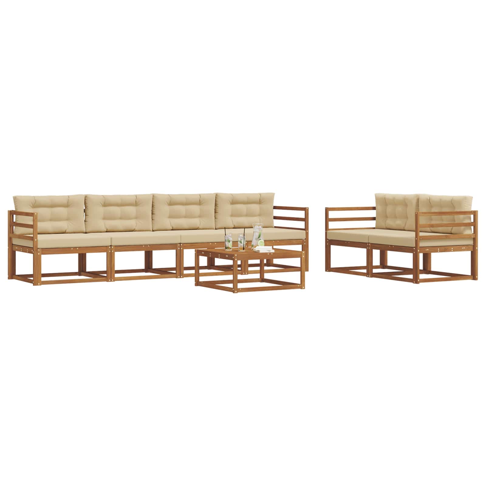 Σειρά Καναπέ Εξωτερικού με μαξιλάρι 7 pcs Φυσικό και Μπεζ - Pakobazaar