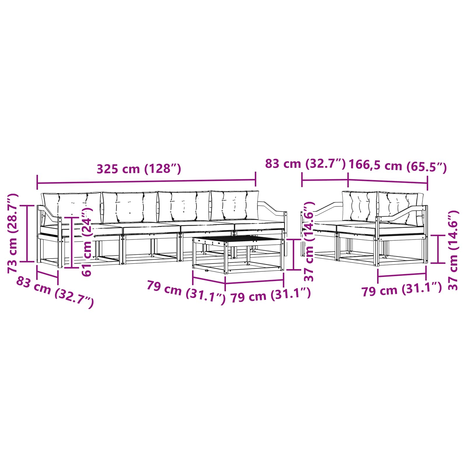 Σειρά Καναπέ Εξωτερικού με μαξιλάρι 7 pcs Φυσικό και Κρέμα - Pakobazaar