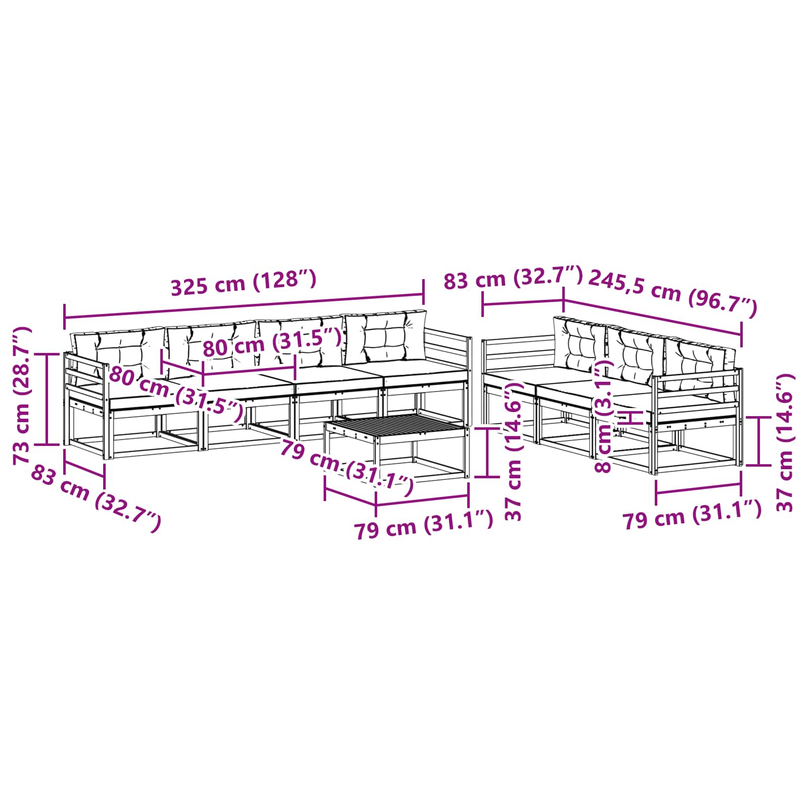 Σειρά Καναπέ Εξωτερικού με μαξιλάρι 8 pcs Φυσικό και Κρέμα - Pakobazaar