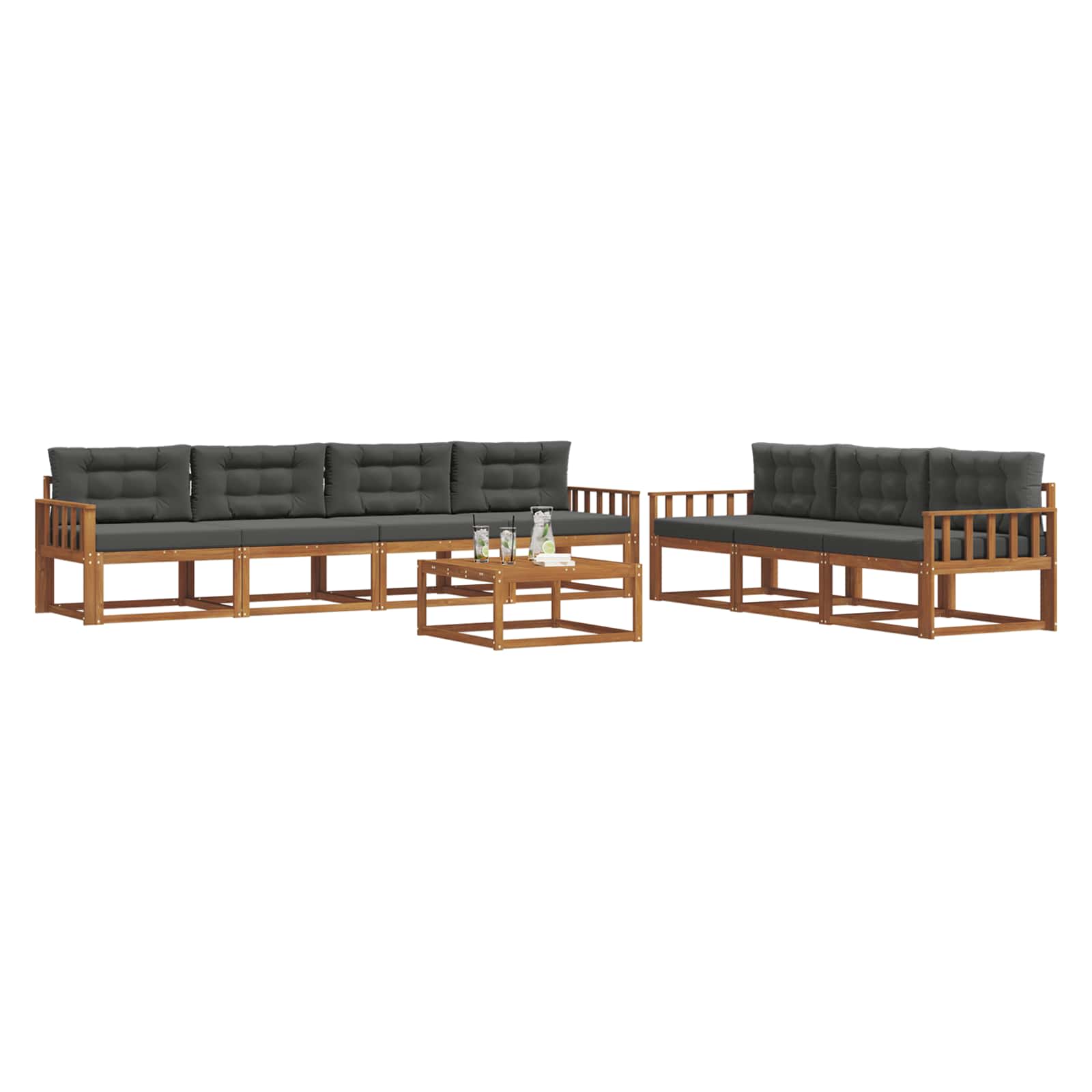 Σειρά Καναπέ Εξωτερικού με μαξιλάρι 8 pcs Φυσικό και Ανθρακί - Pakobazaar