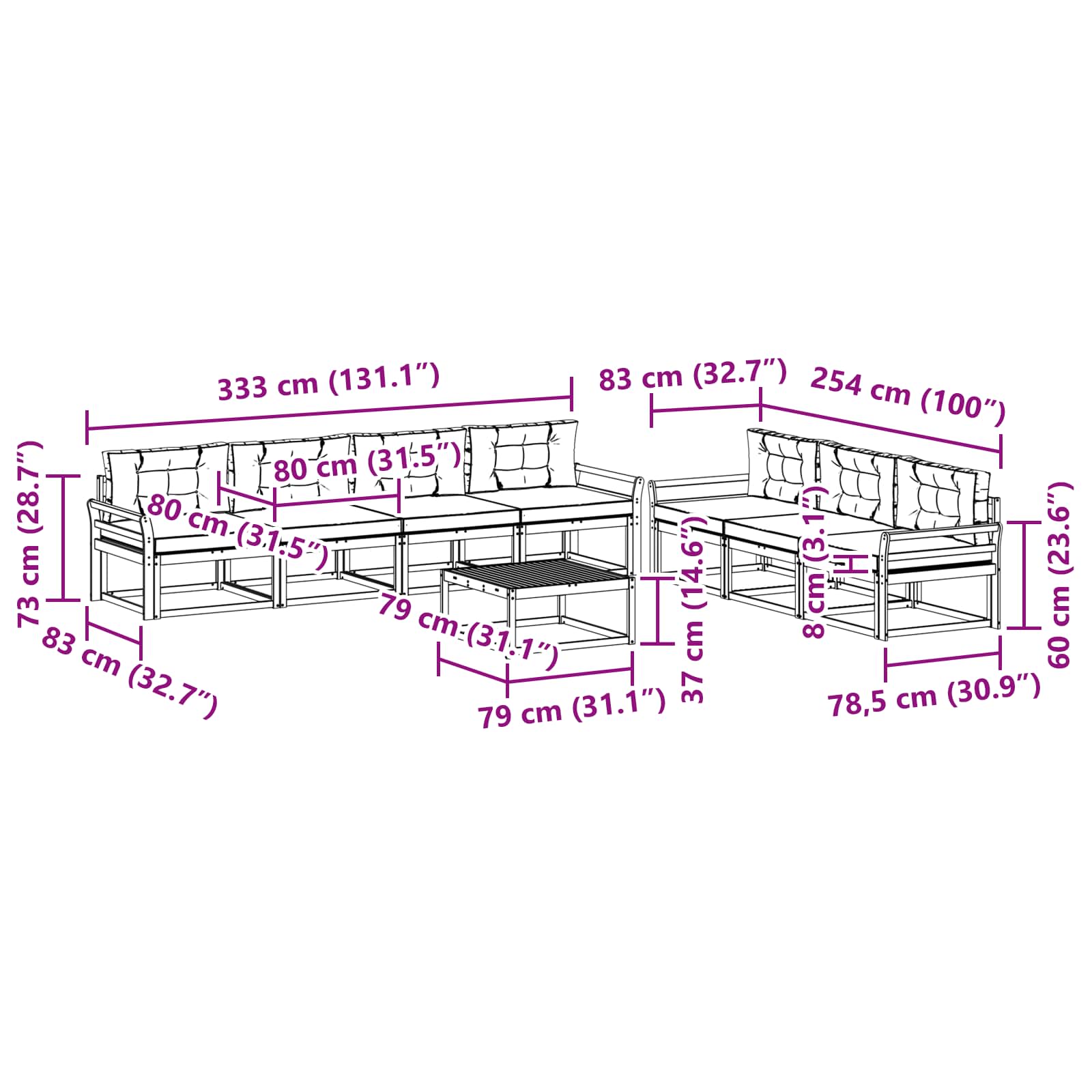 Σειρά Καναπέ Εξωτερικού με μαξιλάρι 8 pcs Φυσικό και Κρέμα - Pakobazaar