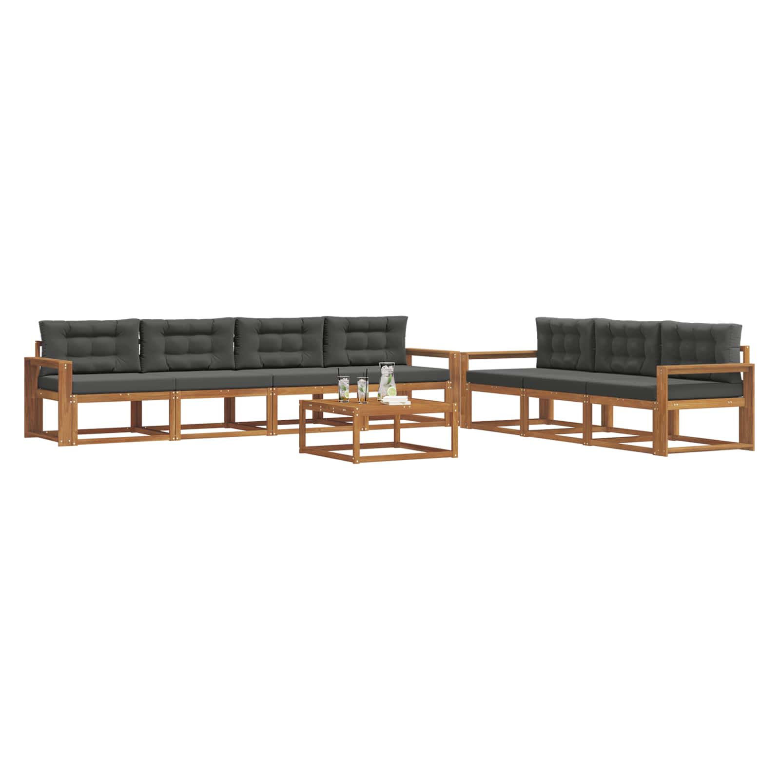 Σειρά Καναπέ Εξωτερικού με μαξιλάρι 8 pcs Φυσικό και Ανθρακί - Pakobazaar