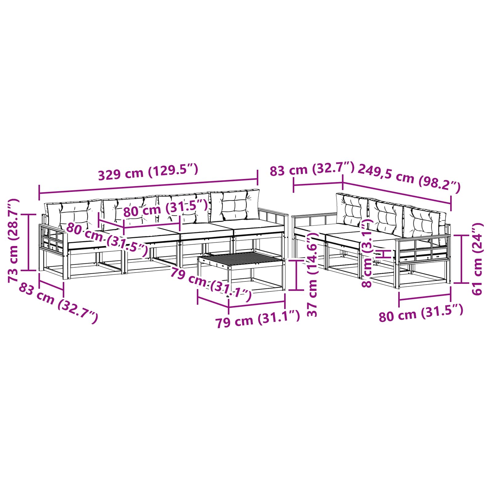 Σειρά Καναπέ Εξωτερικού με μαξιλάρι 8 pcs Φυσικό και Μπεζ - Pakobazaar