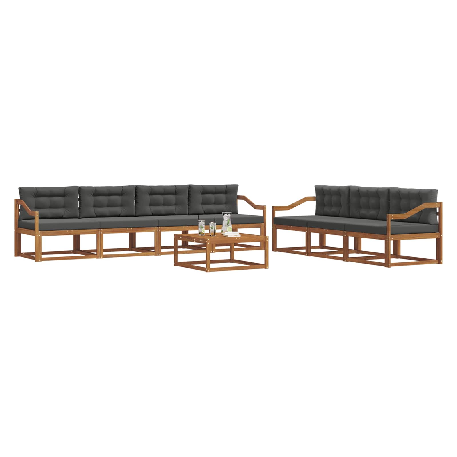 Σειρά Καναπέ Εξωτερικού με μαξιλάρι 8 pcs Φυσικό και Ανθρακί - Pakobazaar