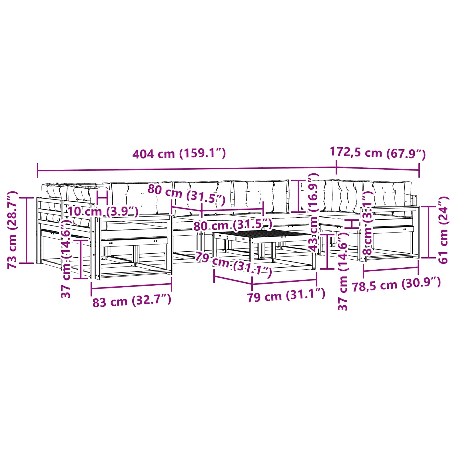 Σειρά Καναπέ Εξωτερικού με μαξιλάρι 8 pcs Φυσικό και Κρέμα - Pakobazaar