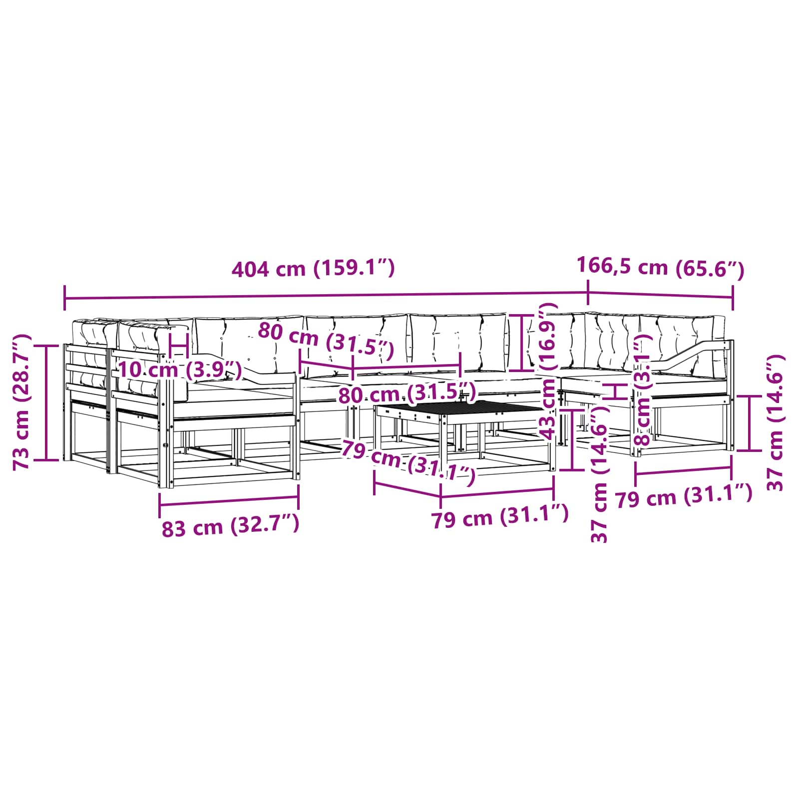 Σειρά Καναπέ Εξωτερικού με μαξιλάρι 8 pcs Φυσικό και Κρέμα - Pakobazaar