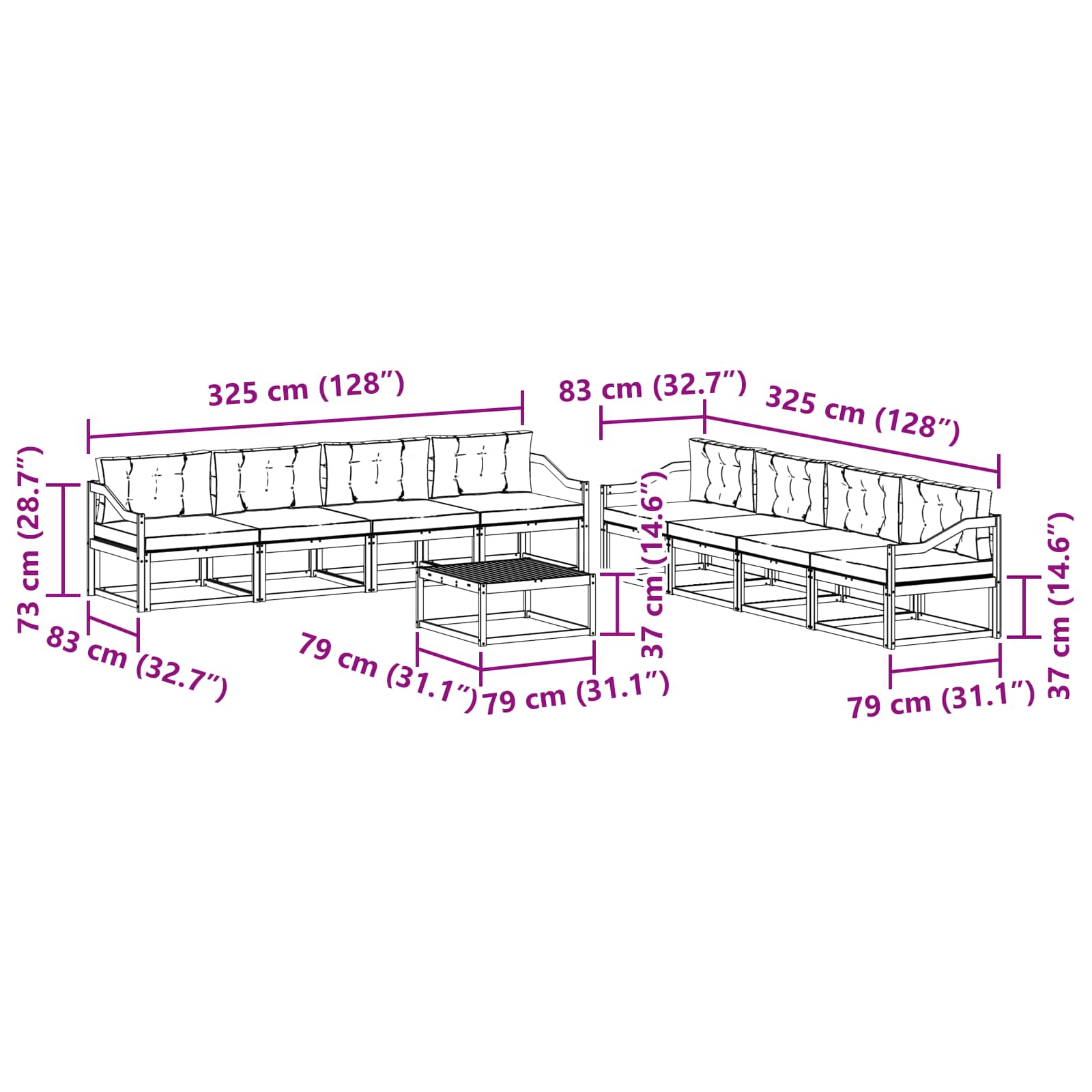 Σειρά Καναπέ Εξωτερικού με μαξιλάρι 9 pcs Φυσικό και Μπεζ - Pakobazaar