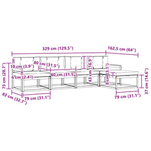 Σειρά Καναπέ Εξωτερικού με μαξιλάρι 5 pcs Φυσικό και Κρέμα - Pakobazaar