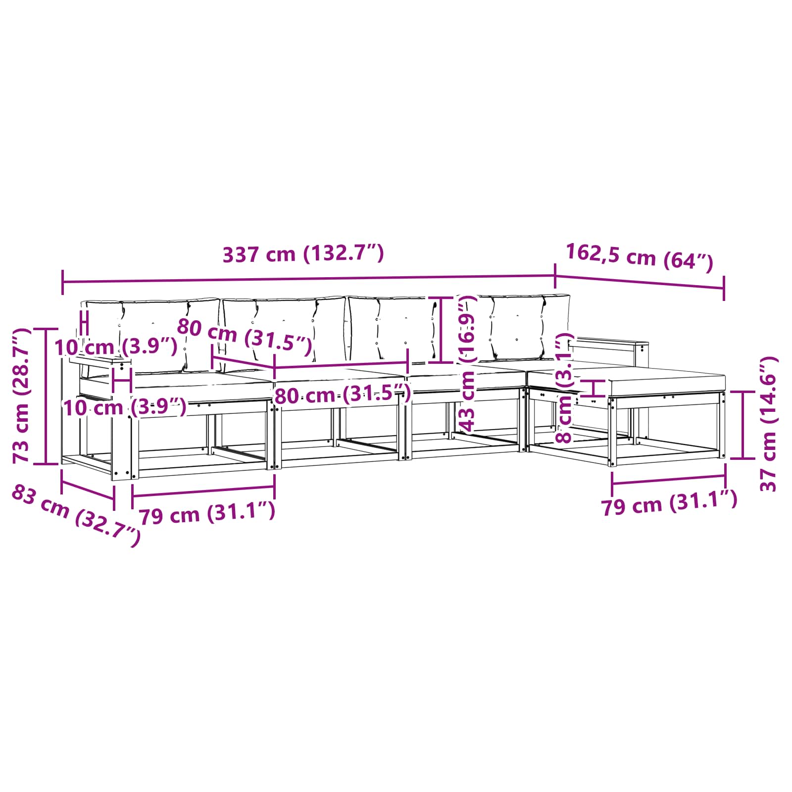 Σειρά Καναπέ Εξωτερικού με μαξιλάρι 5 pcs Φυσικό και Μπεζ - Pakobazaar