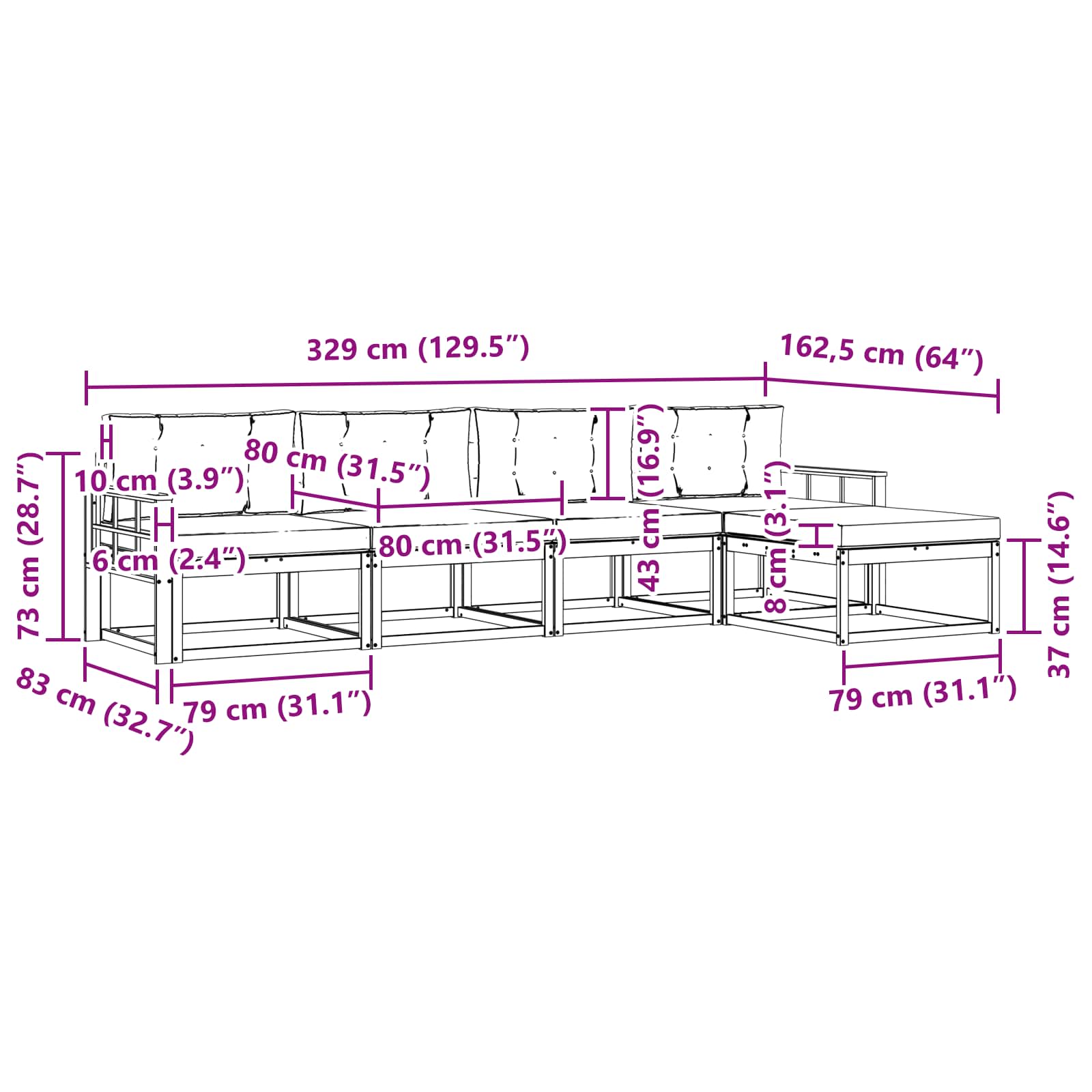 Σειρά Καναπέ Εξωτερικού με μαξιλάρι 5 pcs Φυσικό και Ανθρακί - Pakobazaar