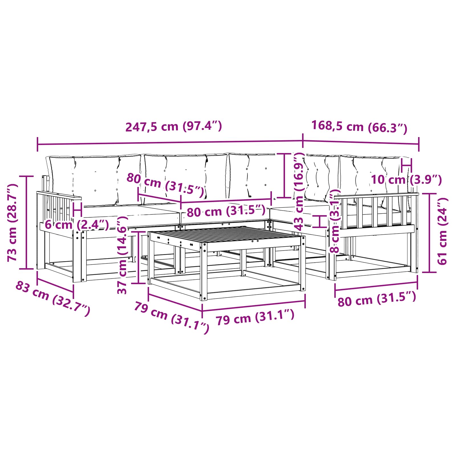 Σειρά Καναπέ Εξωτερικού με μαξιλάρι 5 pcs Φυσικό και Μπεζ - Pakobazaar
