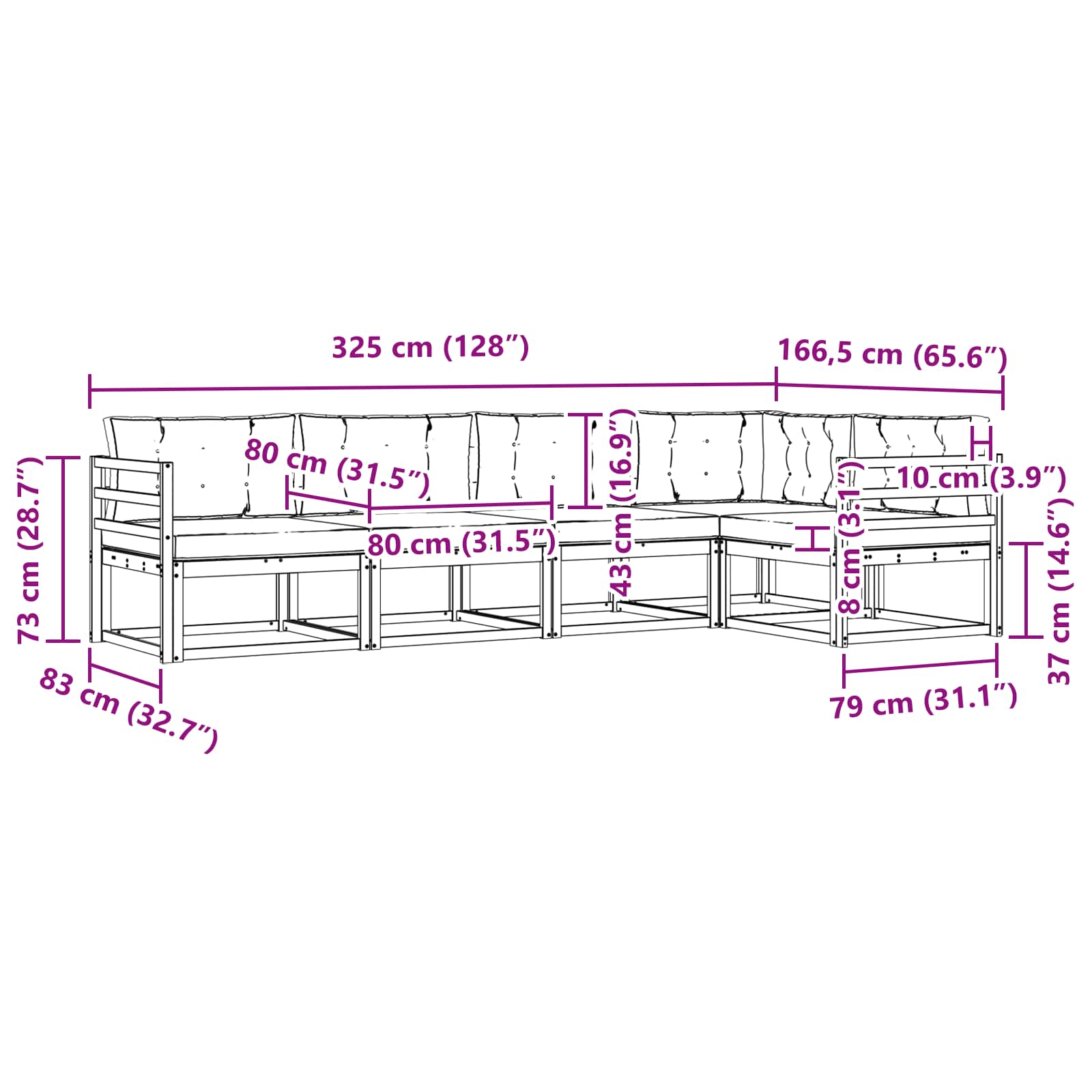 Σειρά Καναπέ Εξωτερικού με μαξιλάρι 5 pcs Φυσικό και Ανθρακί - Pakobazaar