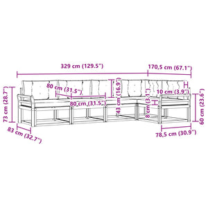Σειρά Καναπέ Εξωτερικού με μαξιλάρι 5 pcs Φυσικό και Κρέμα - Pakobazaar