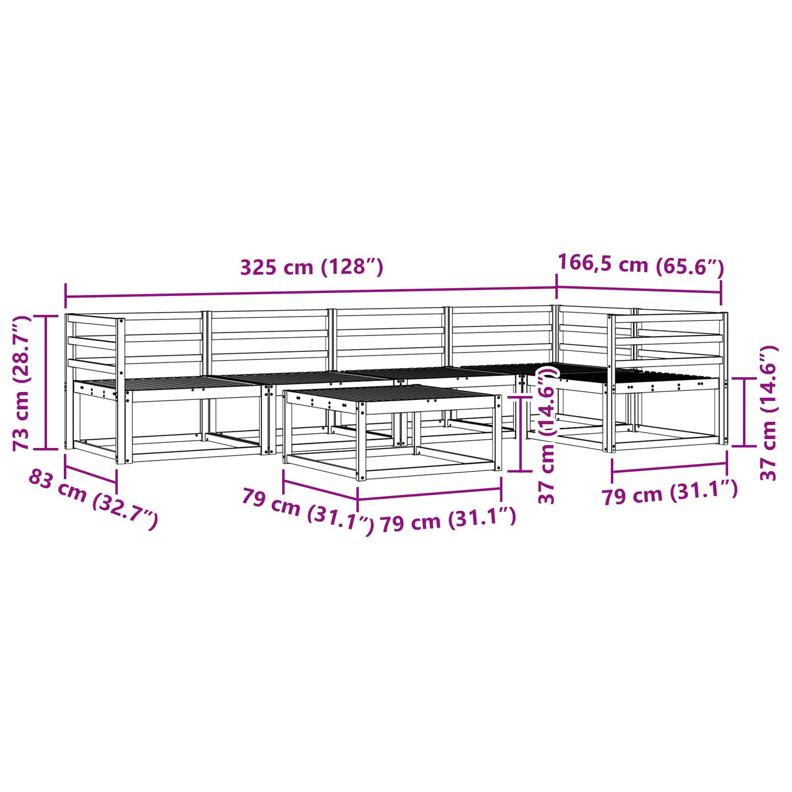 Σειρά Καναπέ Εξωτερικού 6 pcs Φυσικό Στερεό Ξύλο Ακακίας - Pakobazaar