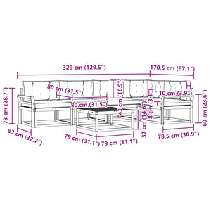 Σειρά Καναπέ Εξωτερικού με μαξιλάρι 6 pcs Φυσικό και Κρέμα - Pakobazaar
