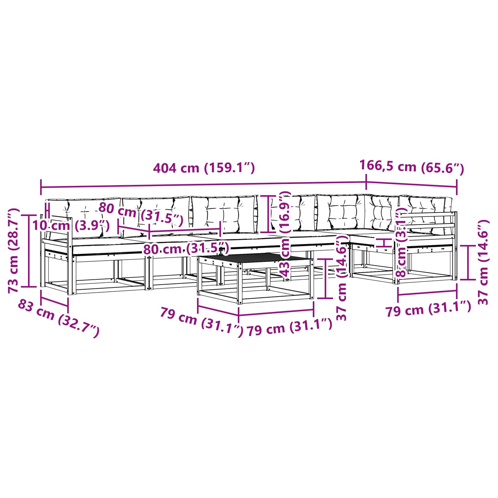 Σειρά Καναπέ Εξωτερικού με μαξιλάρι 7 pcs Φυσικό και Κρέμα - Pakobazaar