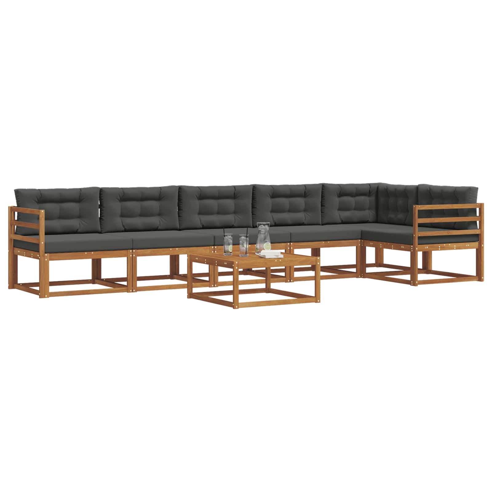 Σειρά Καναπέ Εξωτερικού με μαξιλάρι 7 pcs Φυσικό και Ανθρακί - Pakobazaar