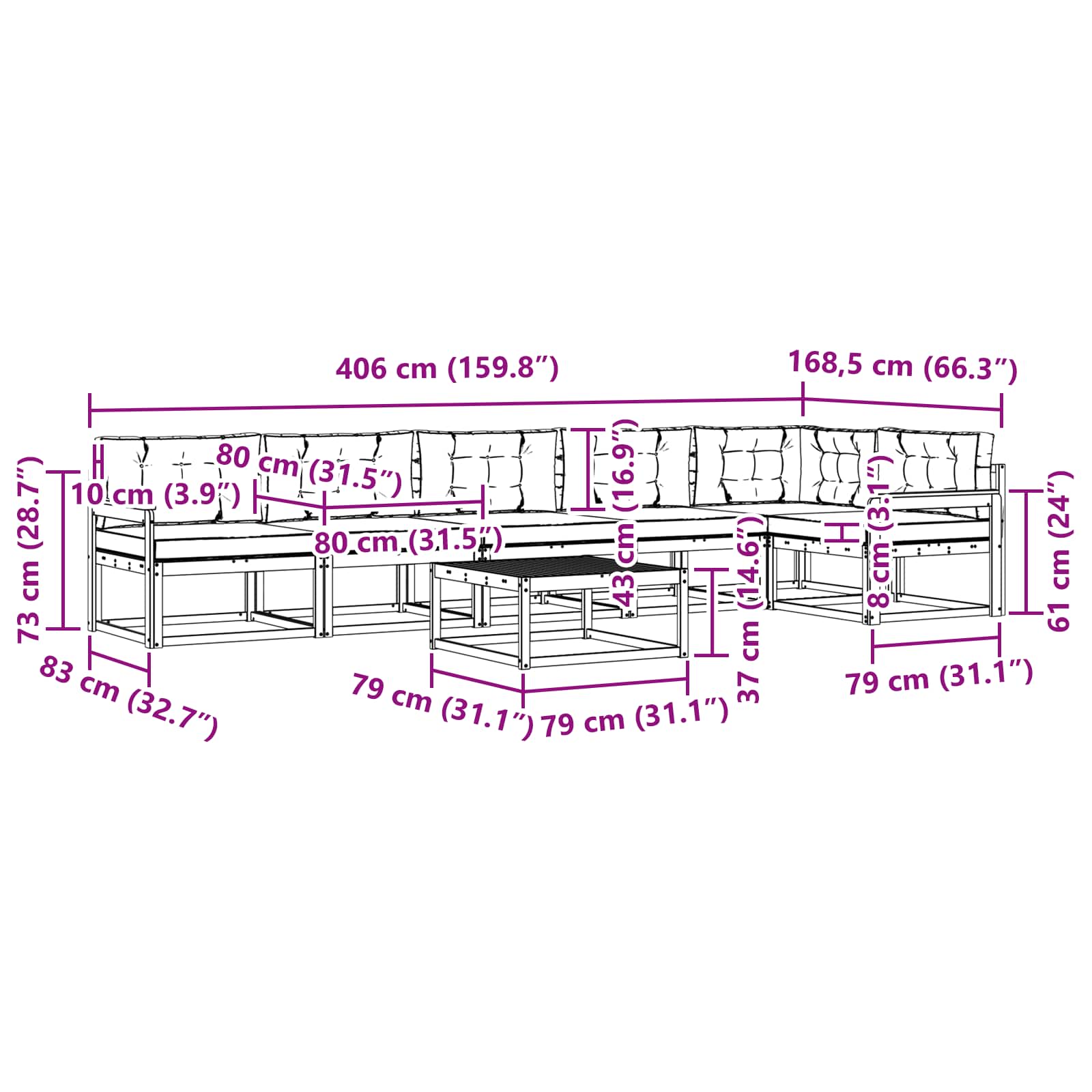 Σειρά Καναπέ Εξωτερικού με μαξιλάρι 7 pcs Φυσικό και Ανθρακί - Pakobazaar