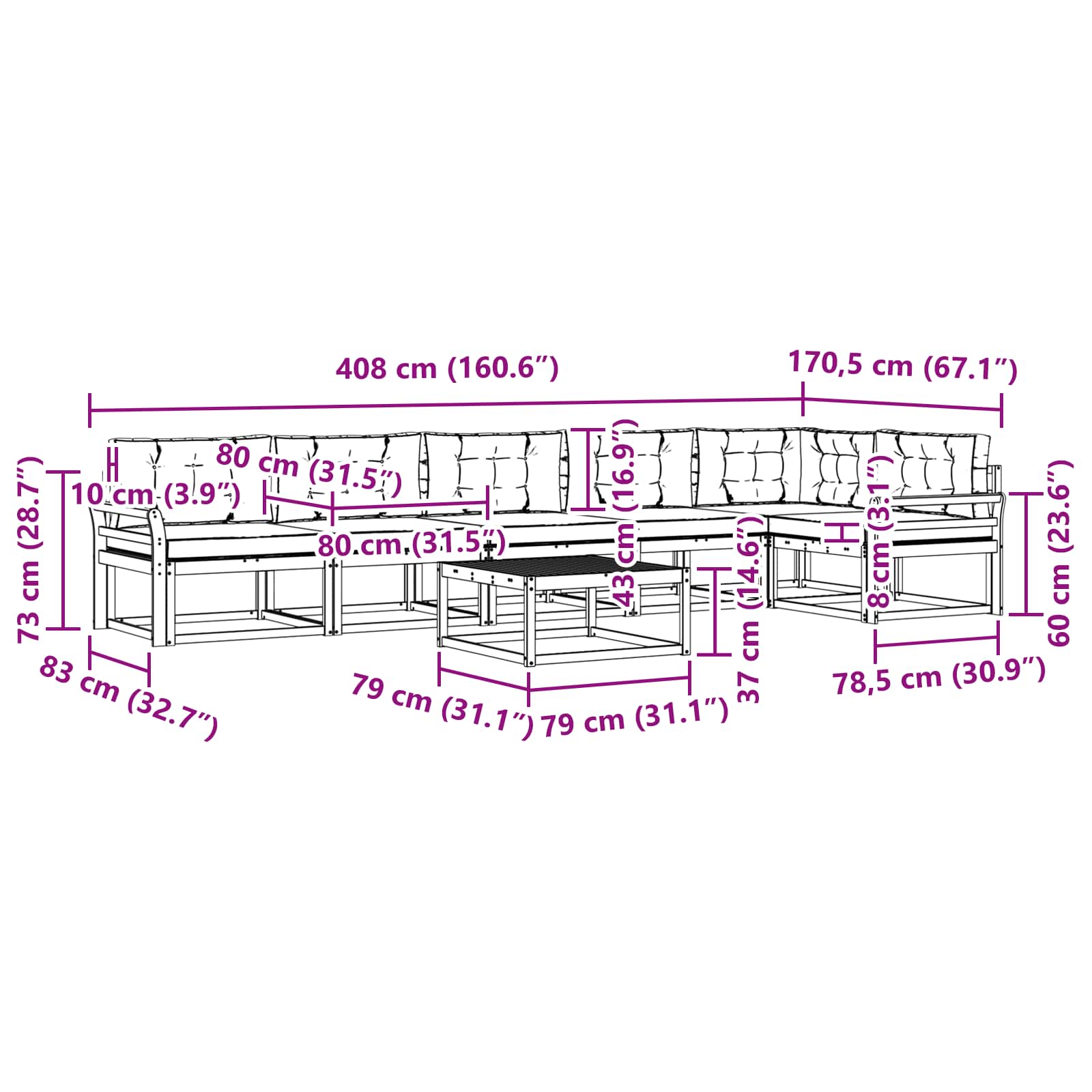 Σειρά Καναπέ Εξωτερικού με μαξιλάρι 7 pcs Φυσικό και Μπεζ - Pakobazaar
