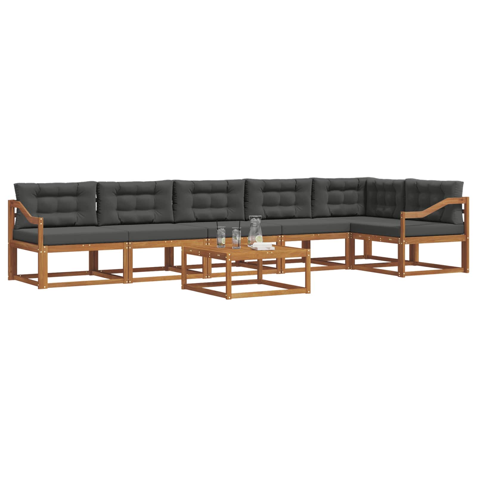 Σειρά Καναπέ Εξωτερικού με μαξιλάρι 7 pcs Φυσικό και Ανθρακί - Pakobazaar