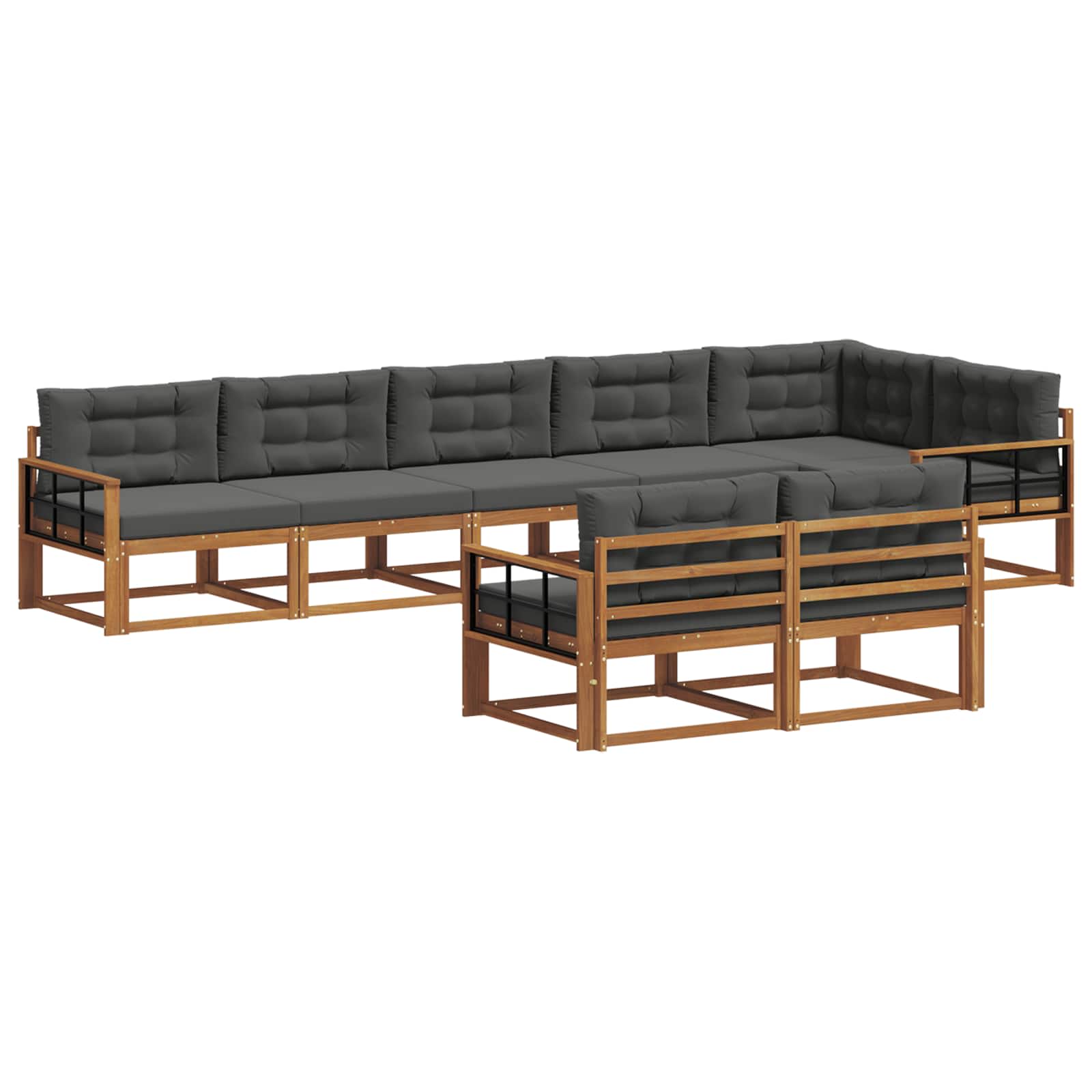 Σειρά Καναπέ Εξωτερικού με μαξιλάρι 8 pcs Φυσικό και Ανθρακί - Pakobazaar