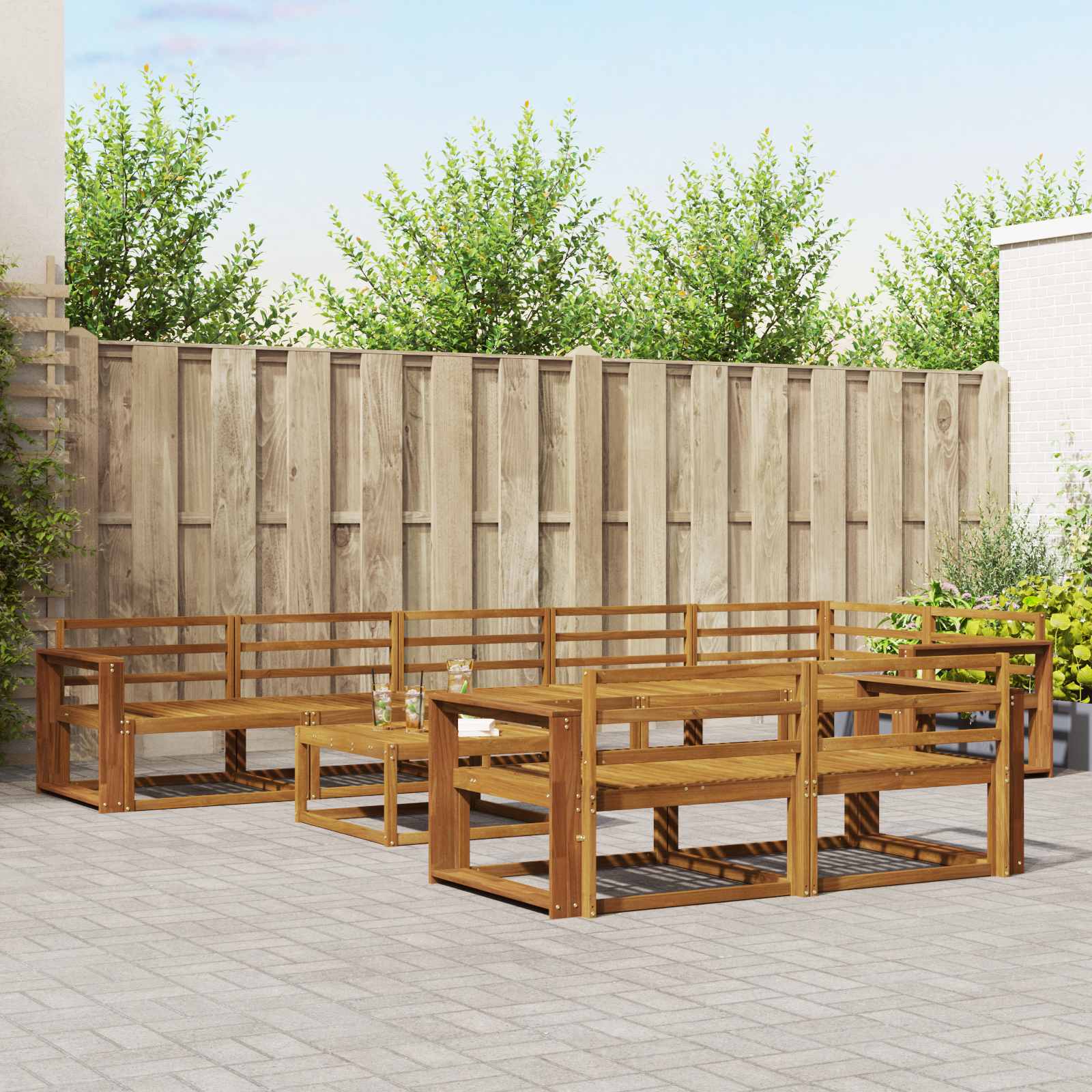 Σειρά Καναπέ Εξωτερικού 9 pcs Φυσικό Στερεό Ξύλο Ακακίας - Pakobazaar