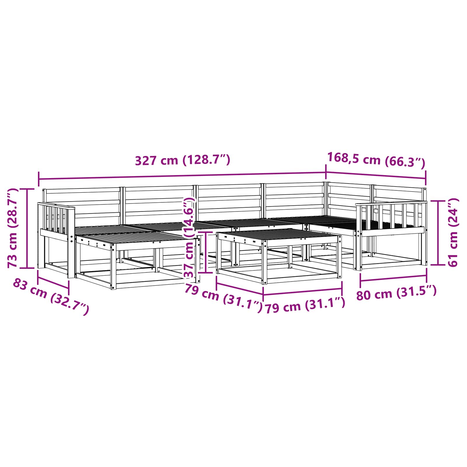 Σειρά Καναπέ Εξωτερικού 7 pcs Φυσικό Στερεό Ξύλο Ακακίας - Pakobazaar