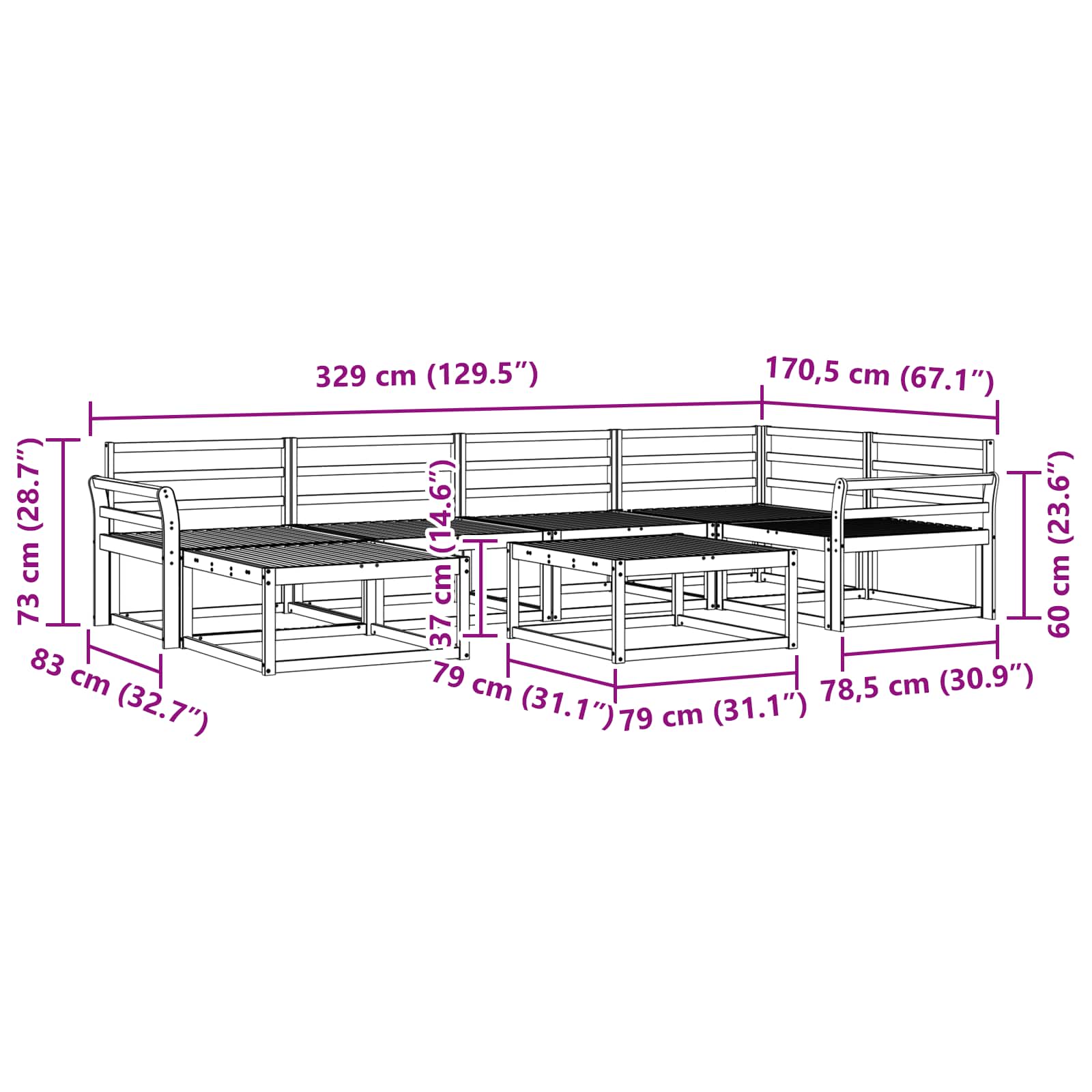 Σειρά Καναπέ Εξωτερικού 7 pcs Φυσικό Στερεό Ξύλο Ακακίας - Pakobazaar
