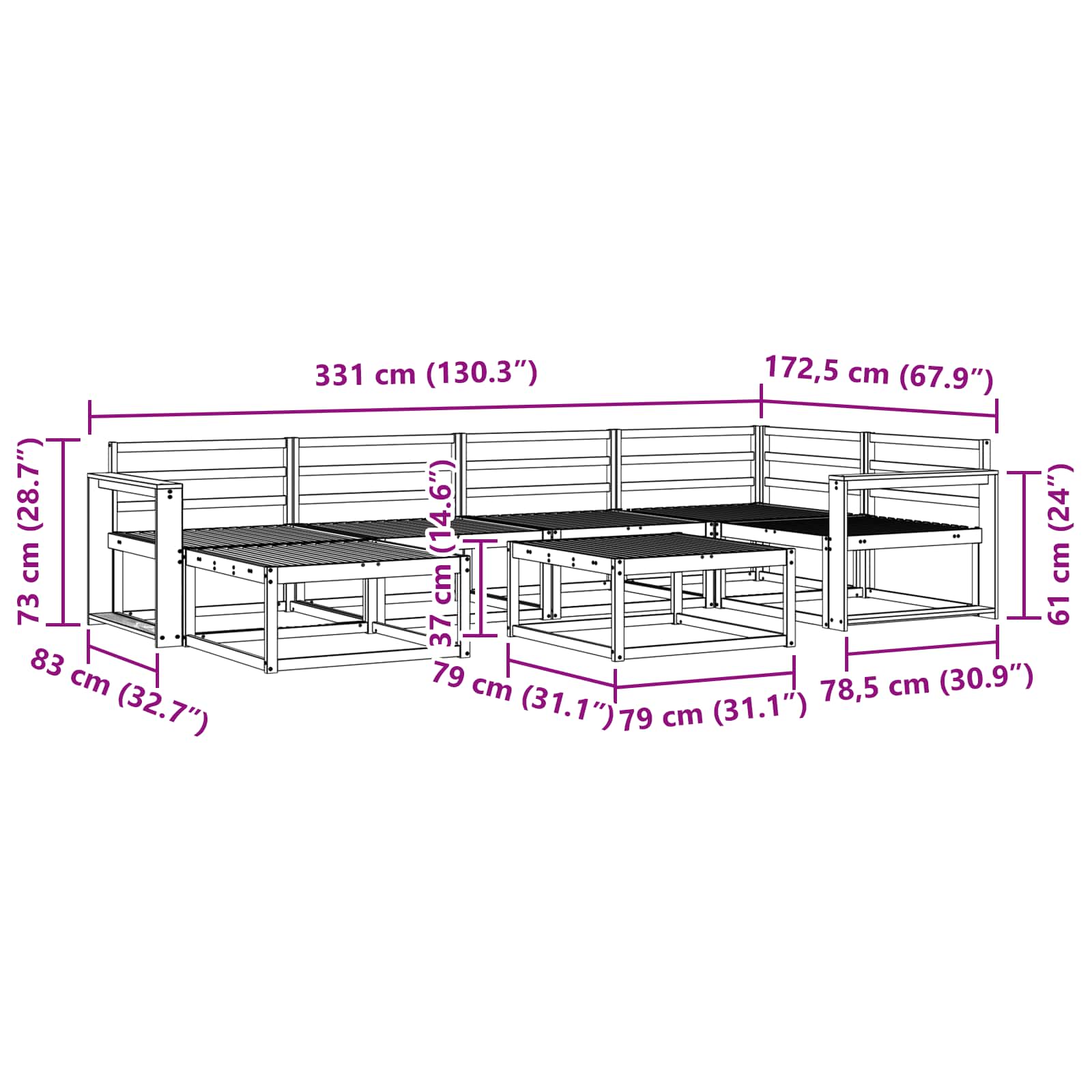 Σειρά Καναπέ Εξωτερικού 7 pcs Φυσικό Στερεό Ξύλο Ακακίας - Pakobazaar