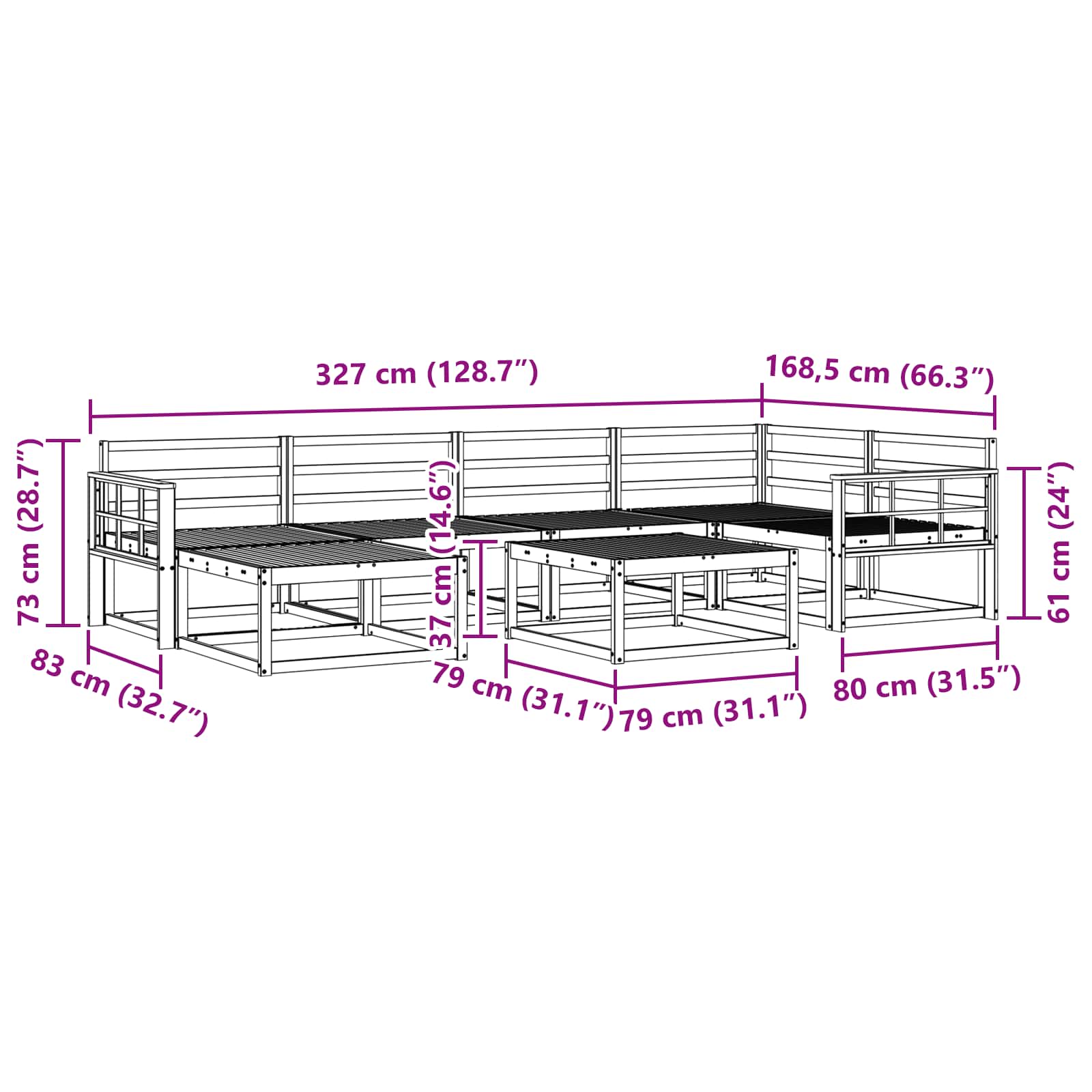 Σειρά Καναπέ Εξωτερικού 7 pcs Φυσικό Στερεό Ξύλο Ακακίας - Pakobazaar