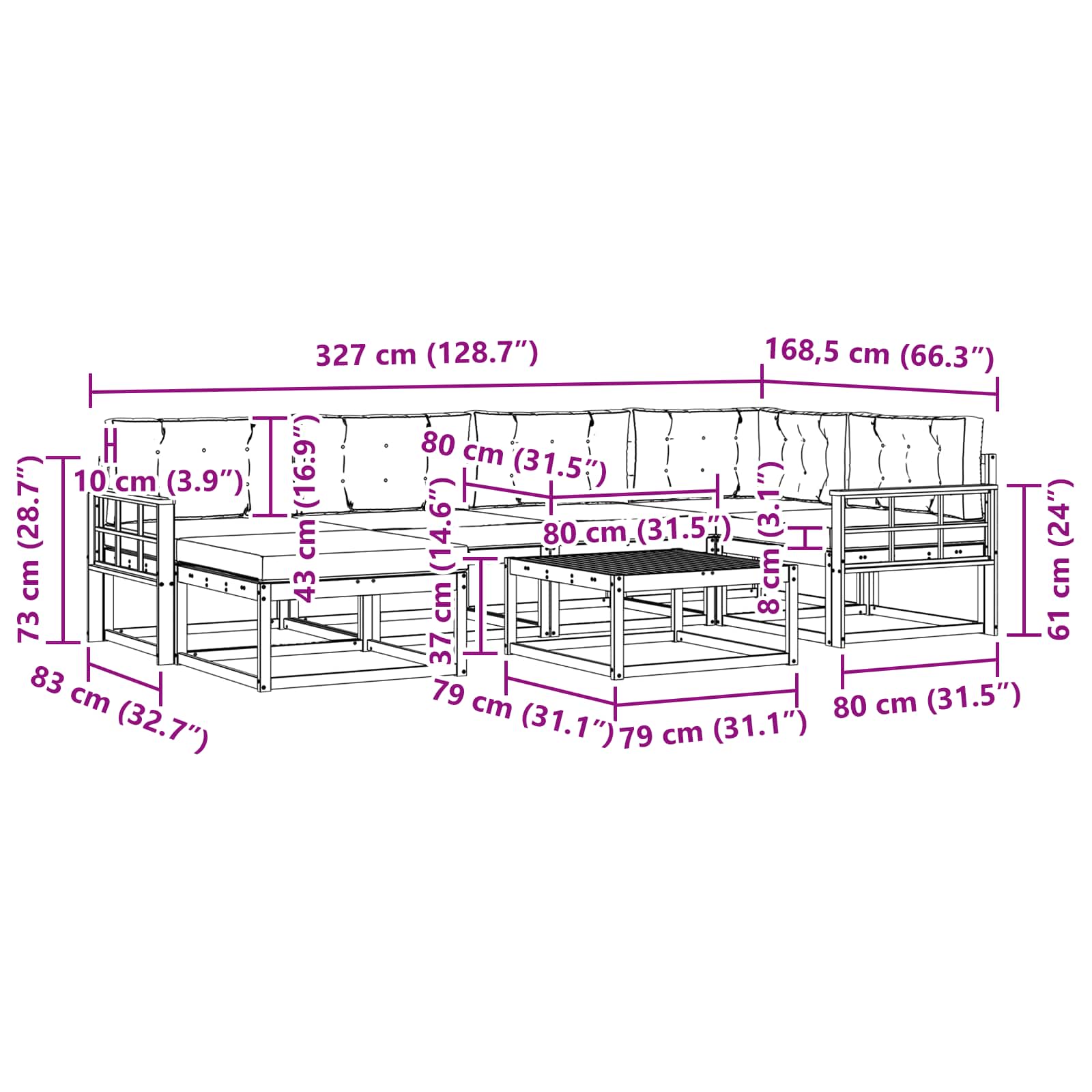 Σειρά Καναπέ Εξωτερικού με μαξιλάρι 7 pcs Φυσικό και Ανθρακί - Pakobazaar