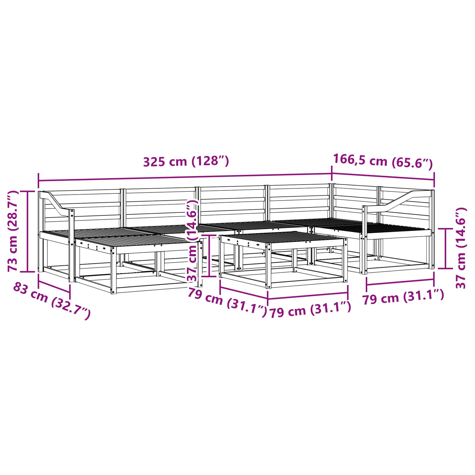 Σειρά Καναπέ Εξωτερικού 7 pcs Φυσικό Στερεό Ξύλο Ακακίας - Pakobazaar