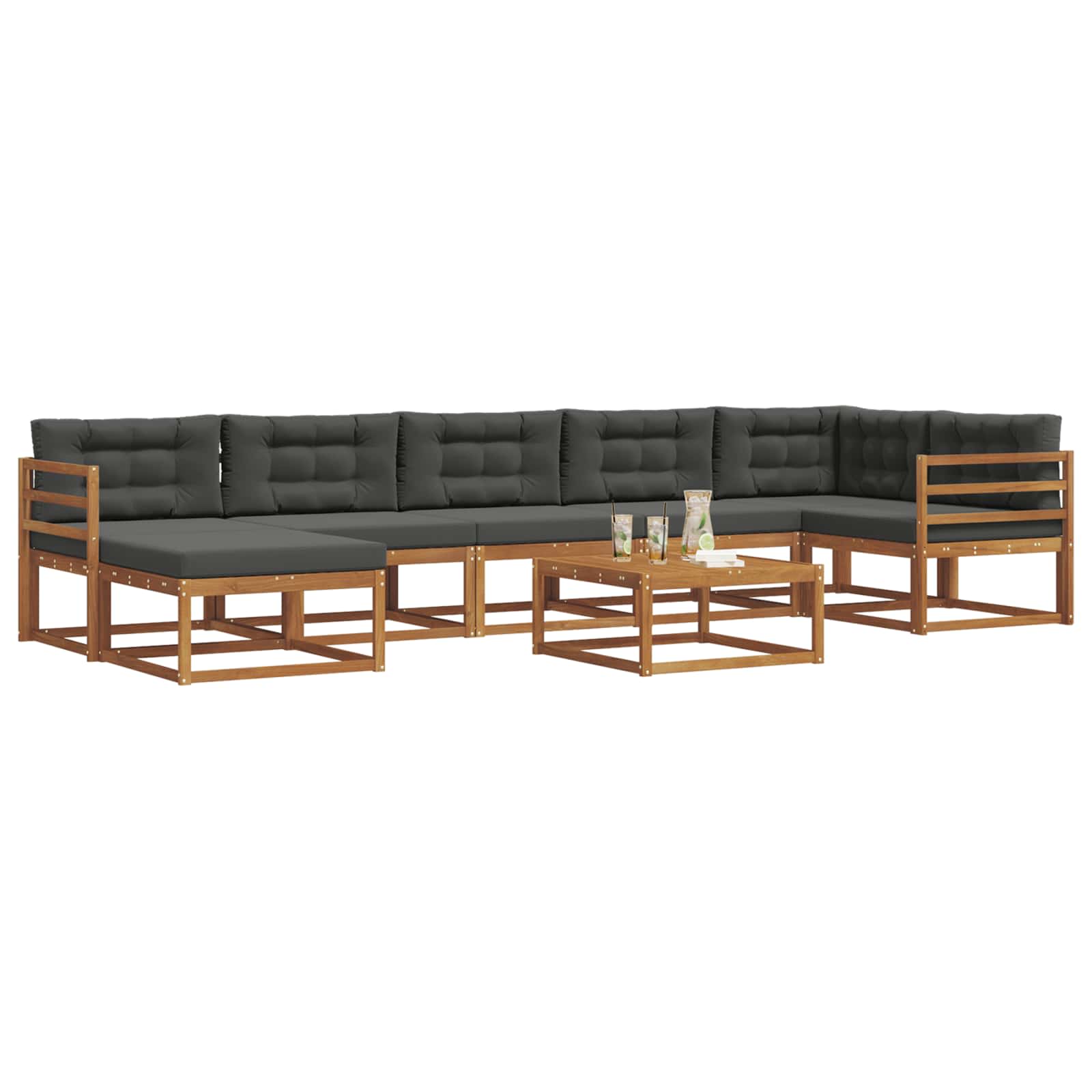 Σειρά Καναπέ Εξωτερικού με μαξιλάρι 8 pcs Φυσικό και Ανθρακί - Pakobazaar