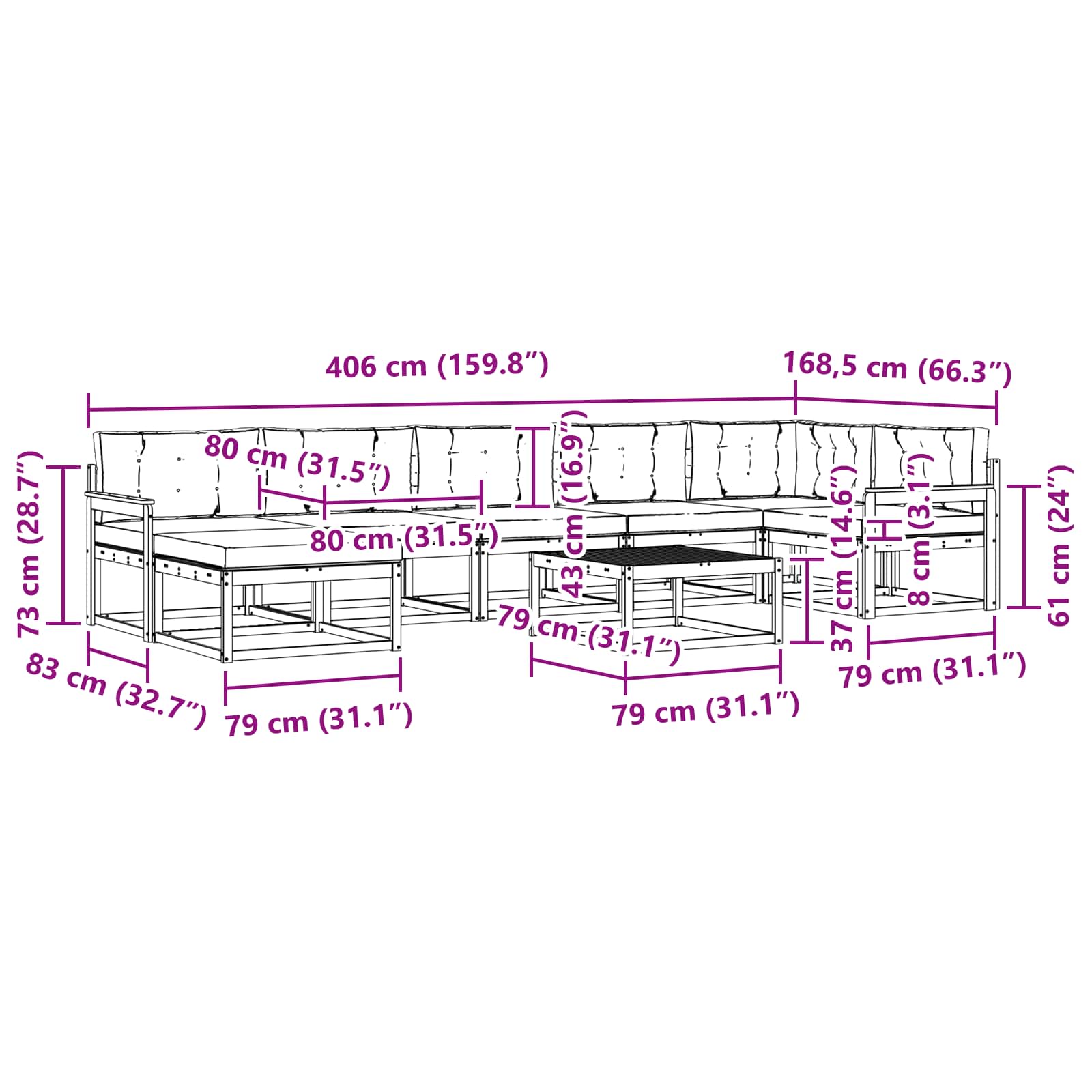 Σειρά Καναπέ Εξωτερικού με μαξιλάρι 8 pcs Φυσικό και Μπεζ - Pakobazaar
