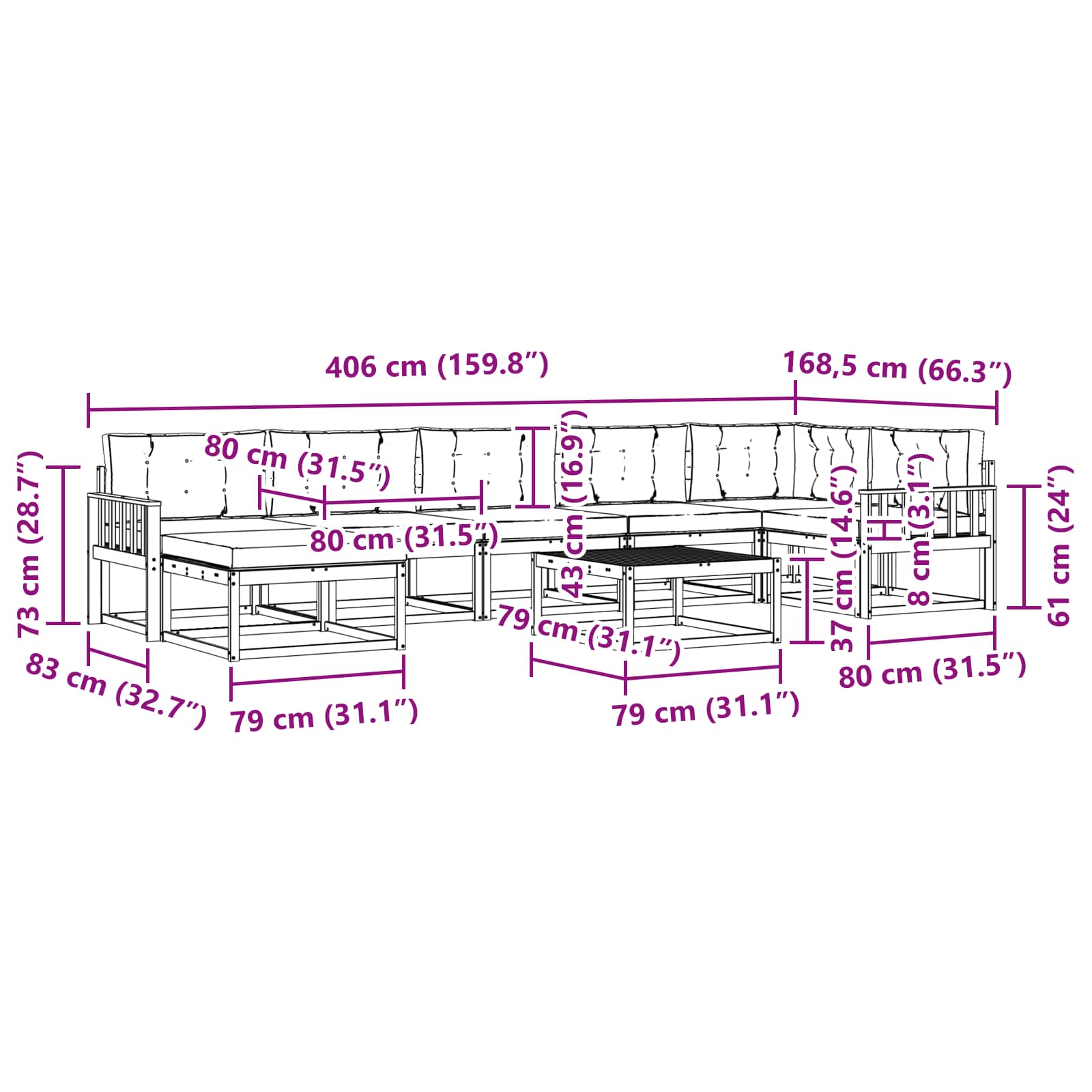 Σειρά Καναπέ Εξωτερικού με μαξιλάρι 8 pcs Φυσικό και Μπεζ - Pakobazaar