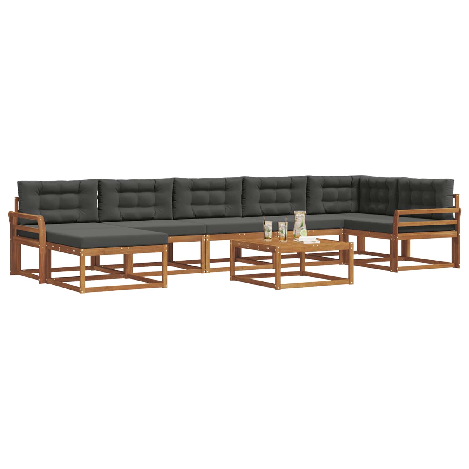 Σειρά Καναπέ Εξωτερικού με μαξιλάρι 8 pcs Φυσικό και Ανθρακί - Pakobazaar