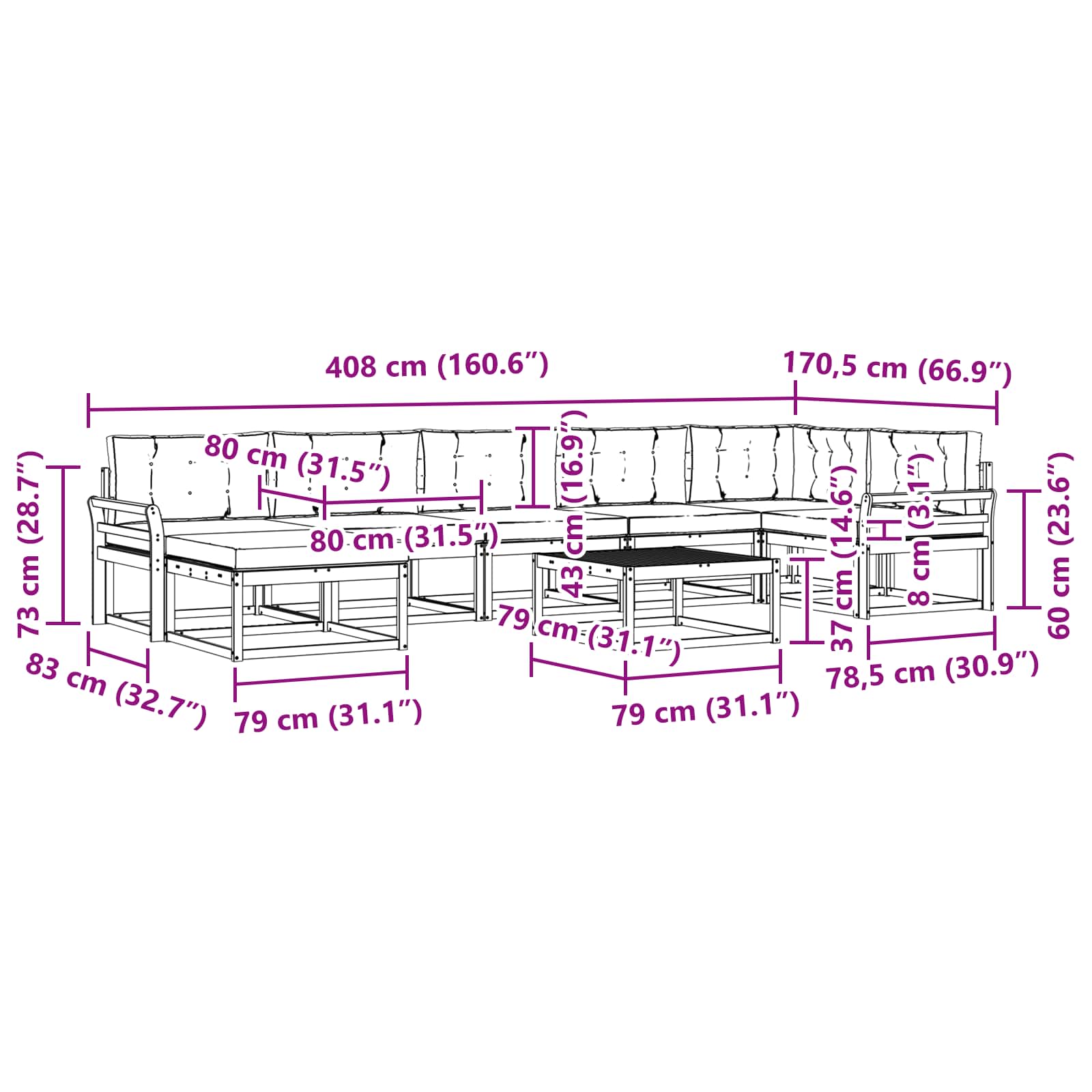 Σειρά Καναπέ Εξωτερικού με μαξιλάρι 8 pcs Φυσικό και Μπεζ - Pakobazaar